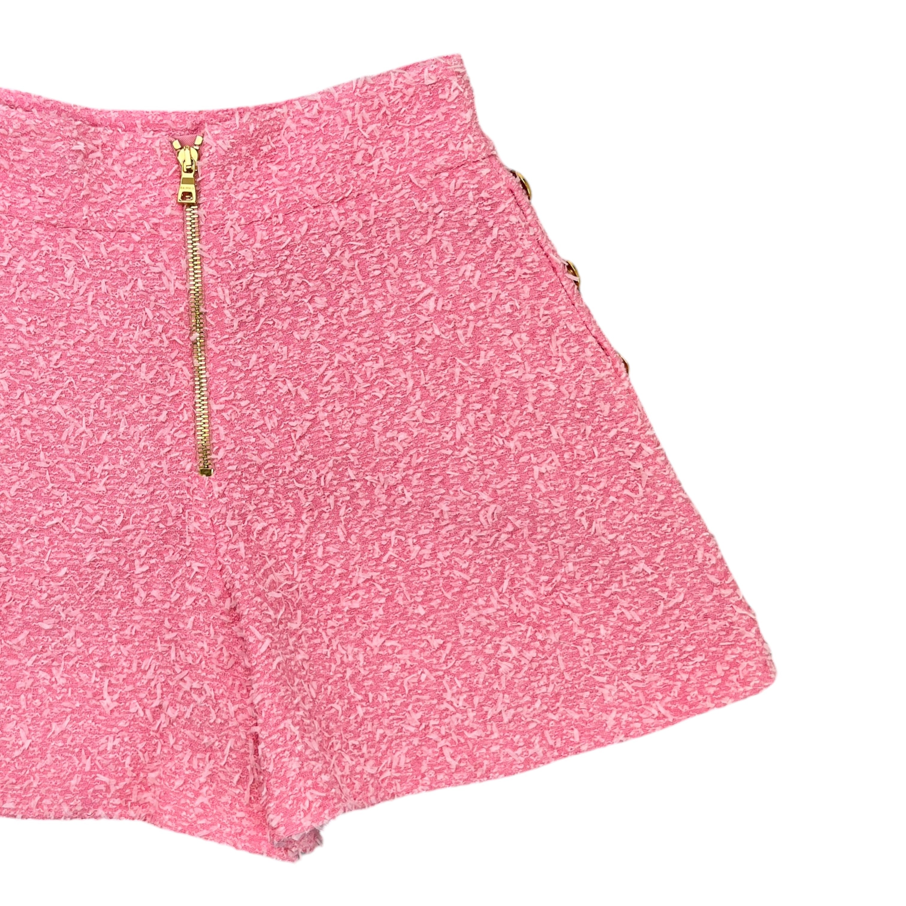 Women's Tweed Logo Button Shorts Pink Size S