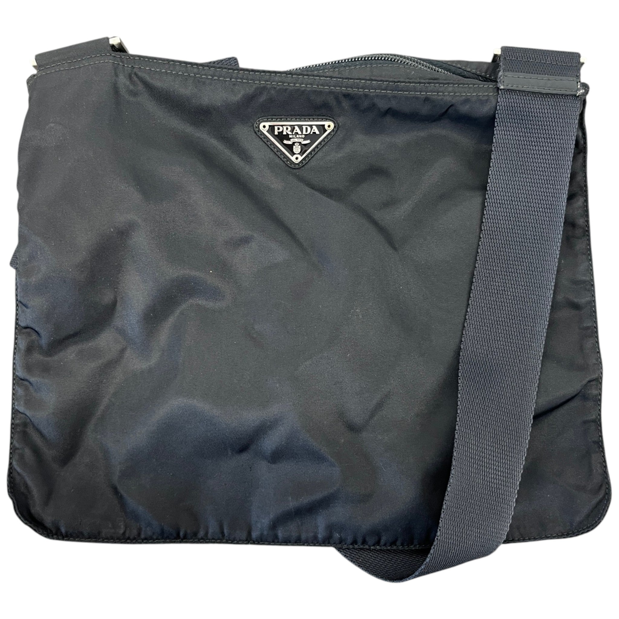 Men's Re-Nylon Plaque Logo Messenger Bag Black