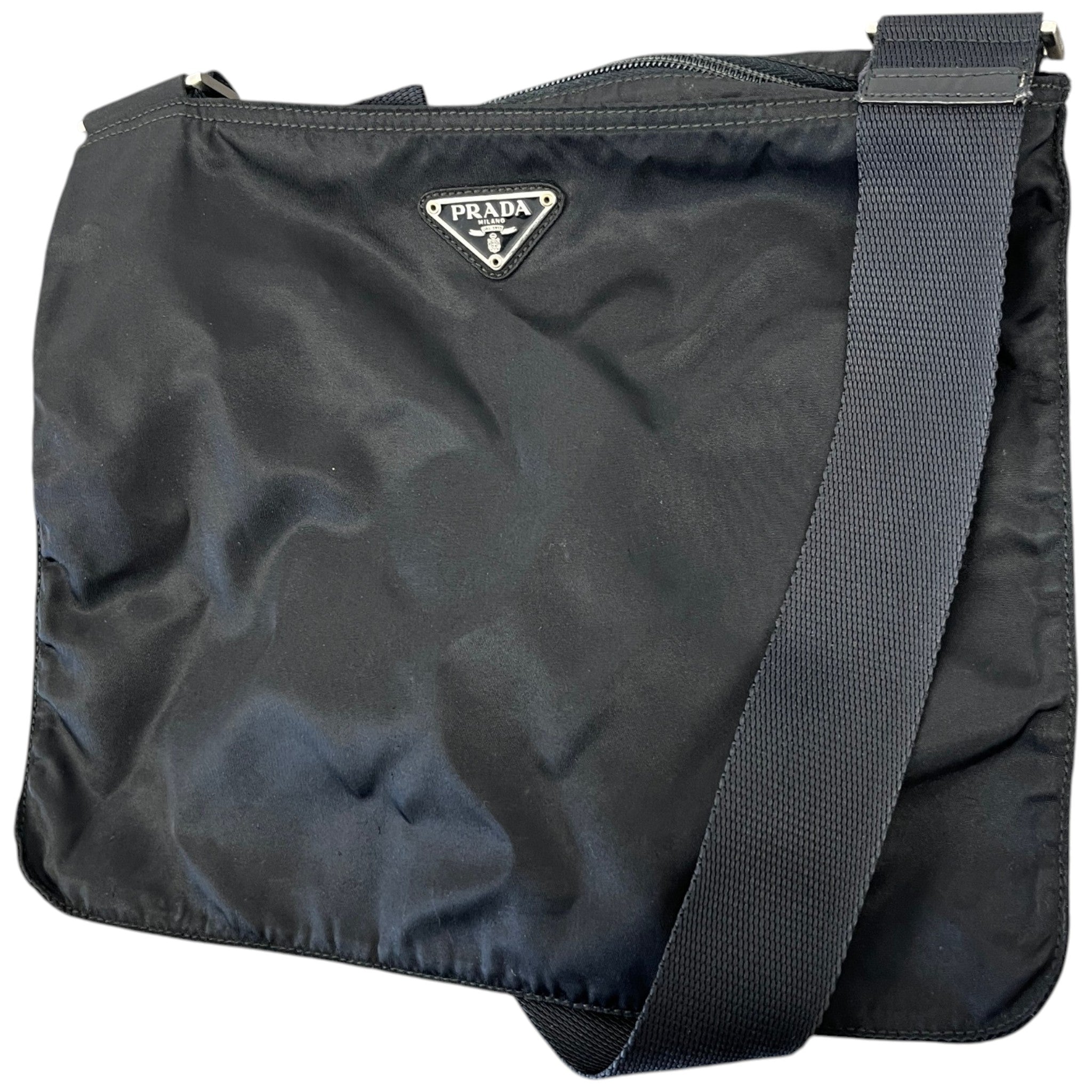 Men's Re-Nylon Plaque Logo Messenger Bag Black