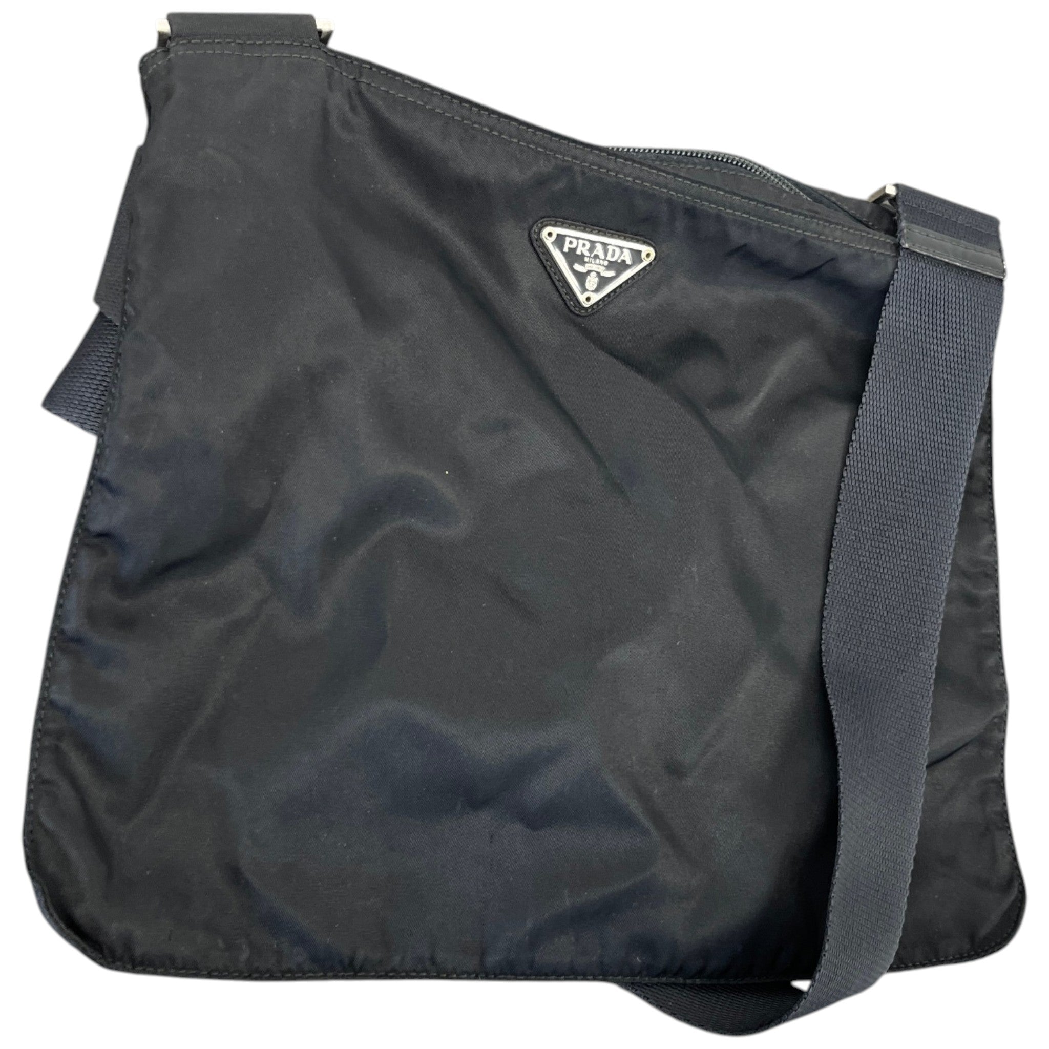 Men's Re-Nylon Plaque Logo Messenger Bag Black