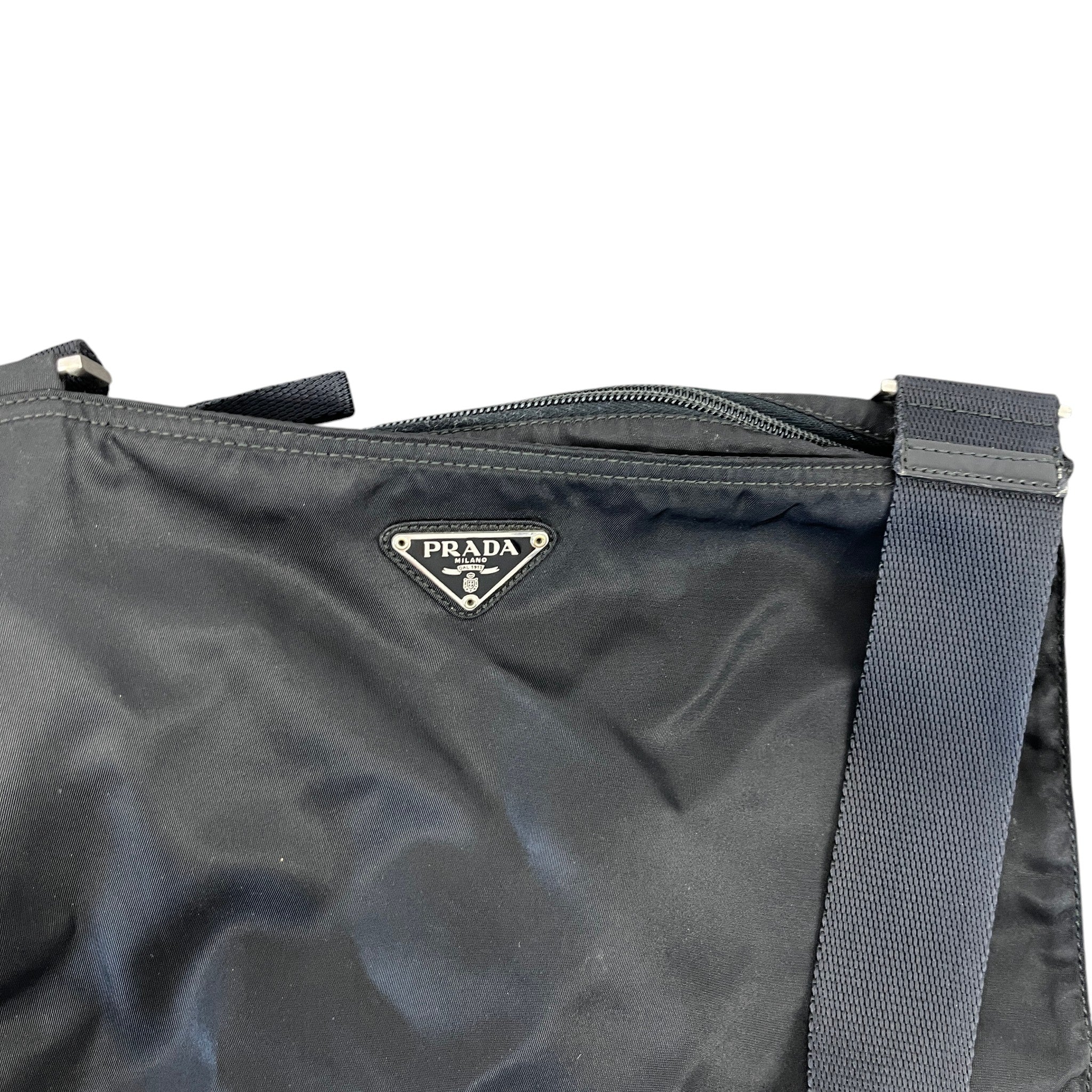 Men's Re-Nylon Plaque Logo Messenger Bag Black