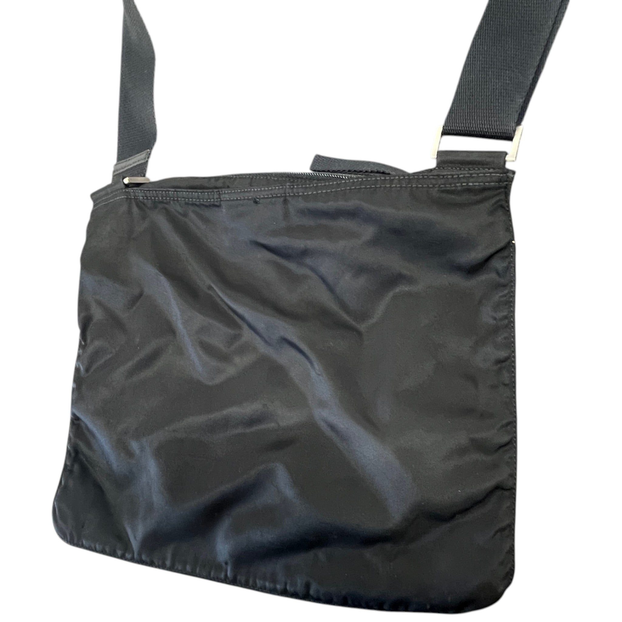 Men's Re-Nylon Plaque Logo Messenger Bag Black