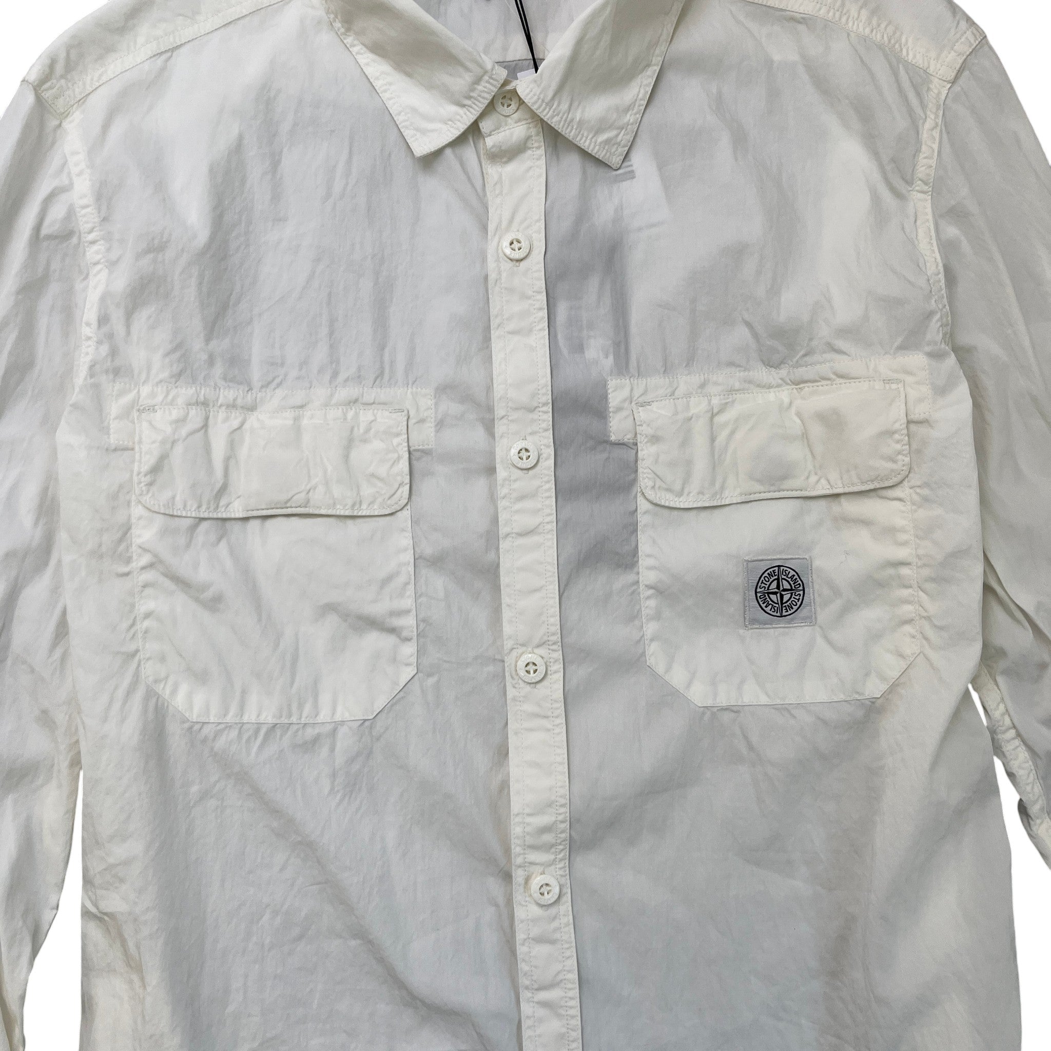 Men's Compass Logo Patch Long Sleeve Shirt White Size XL