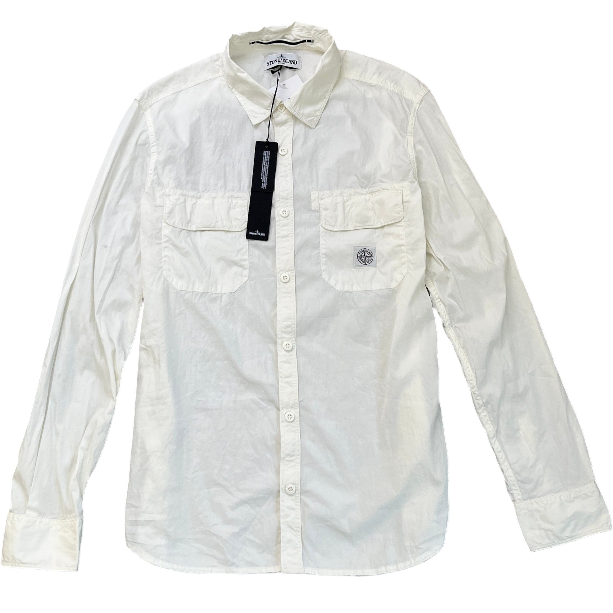 Men's Compass Logo Patch Long Sleeve Shirt White Size XL