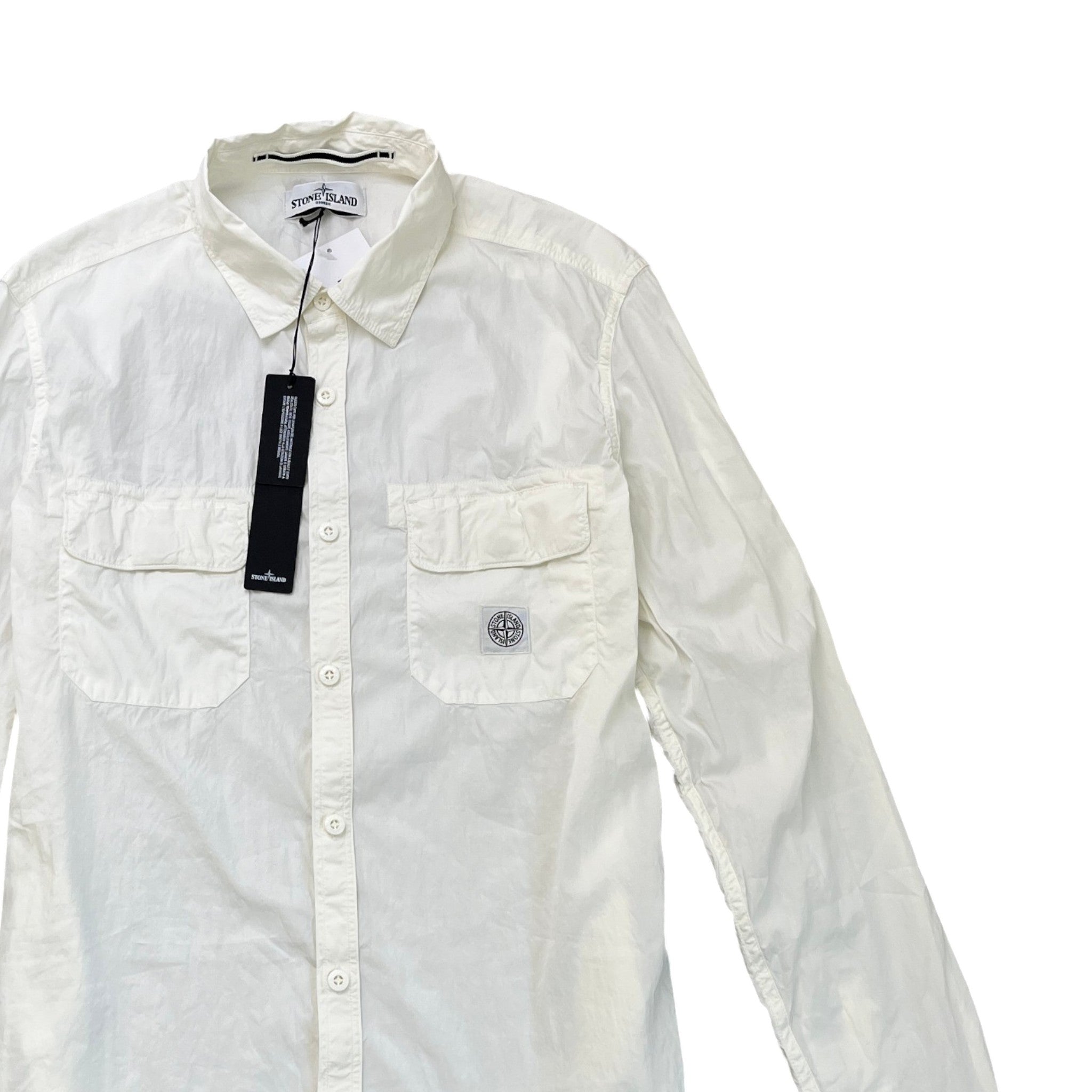 Men's Compass Logo Patch Long Sleeve Shirt White Size XL