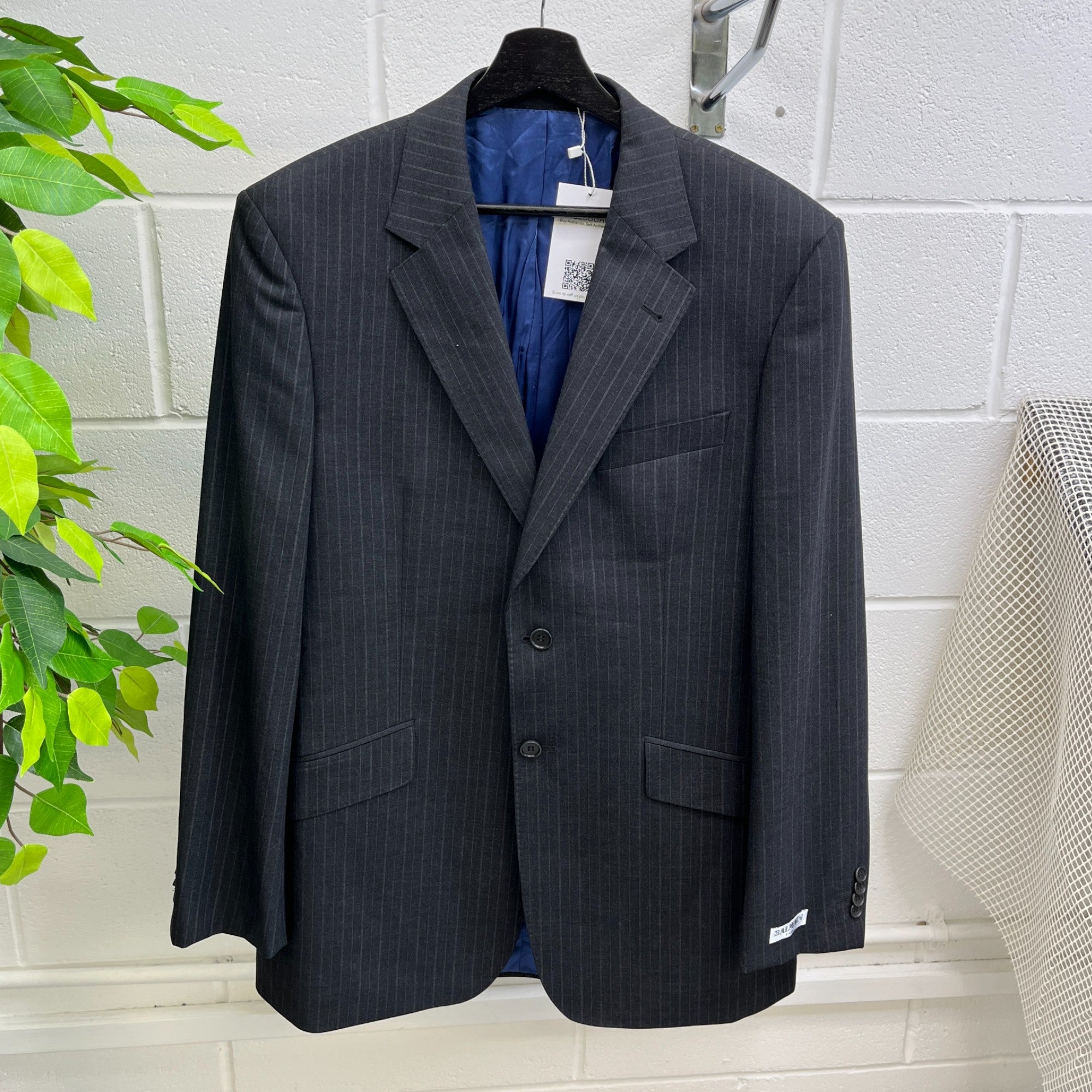 Men's Pin-Strip Blazer Jacket Grey Size L