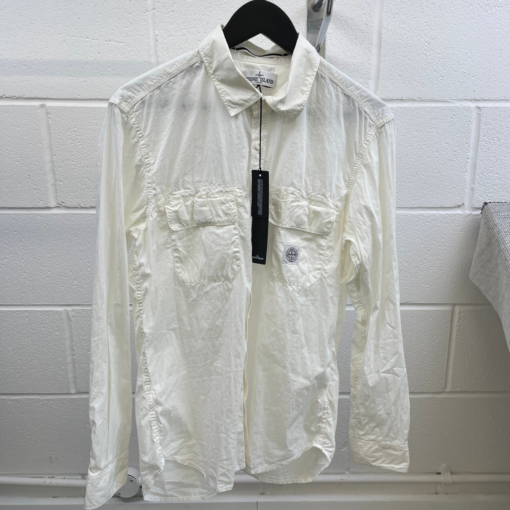Men's Compass Logo Patch Long Sleeve Shirt White Size XL