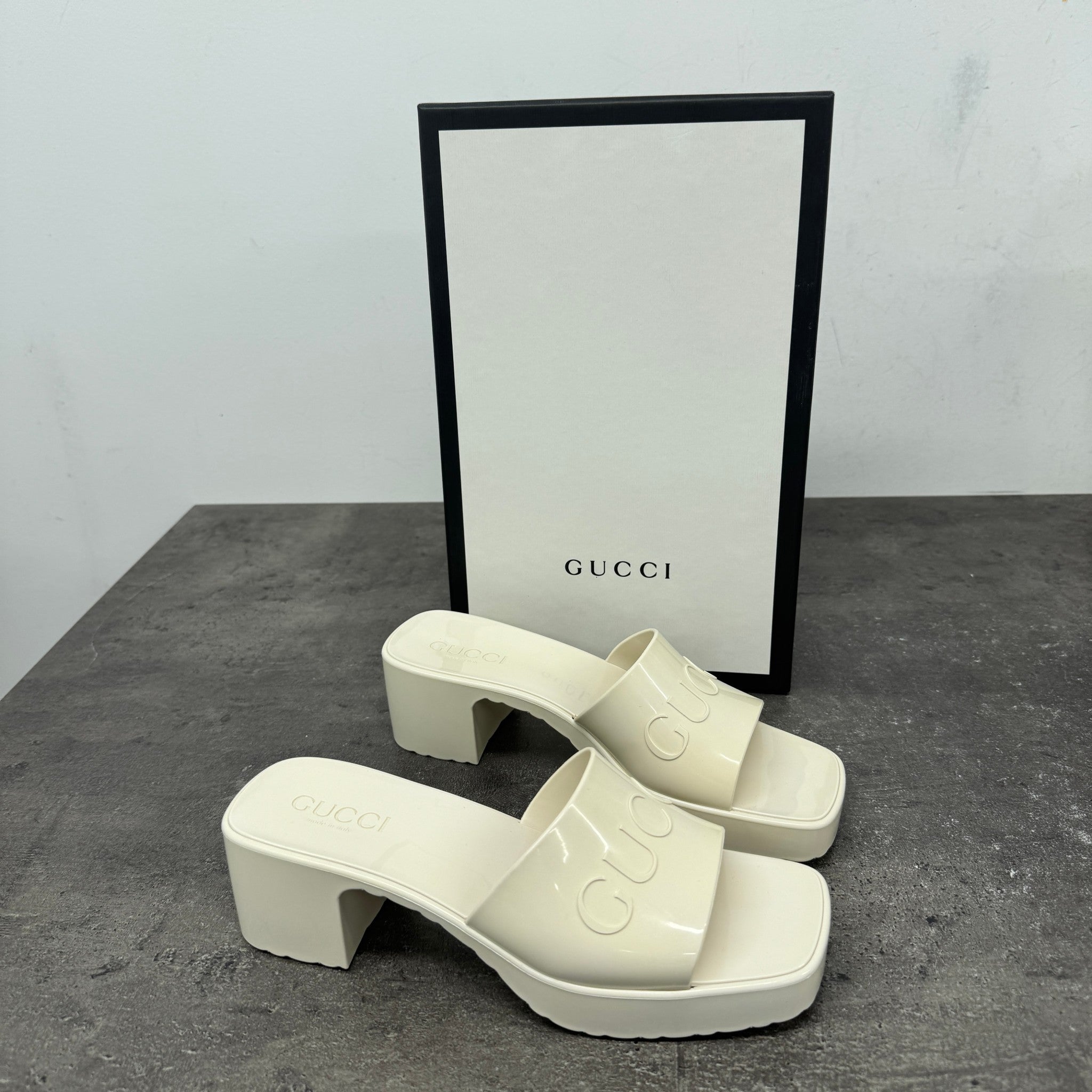 Women's Rubber Logo Platform Heels Cream Size EU 37 / UK 4