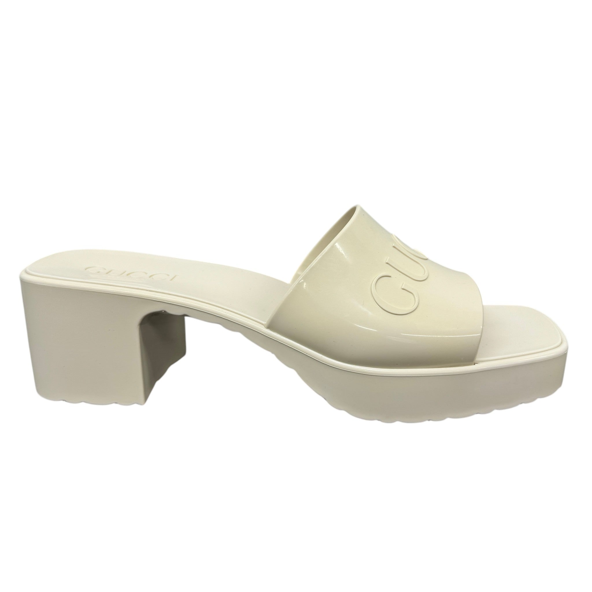 Women's Rubber Logo Platform Heels Cream Size EU 37 / UK 4