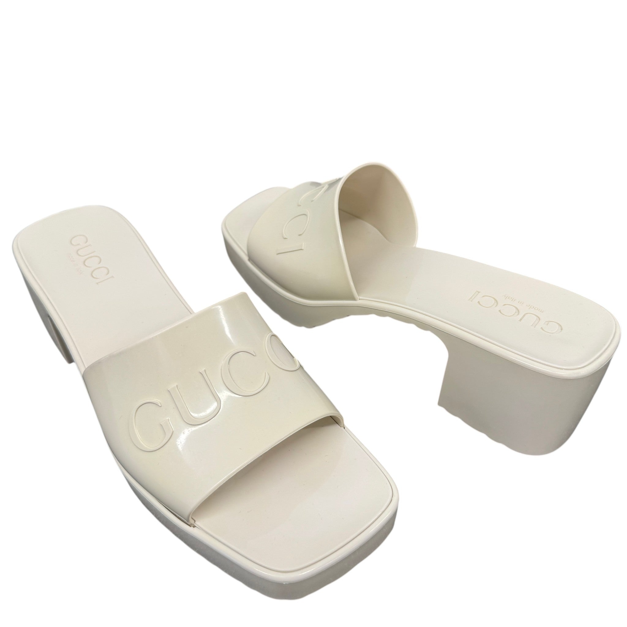 Women's Rubber Logo Platform Heels Cream Size EU 37 / UK 4