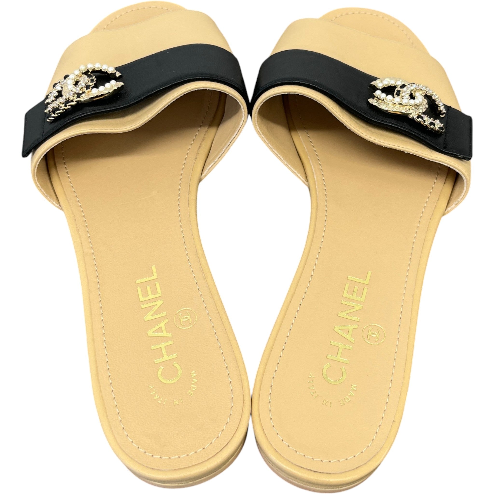 Women's Cc Embellished Slides Beige Size EU 40.5 / 7.5