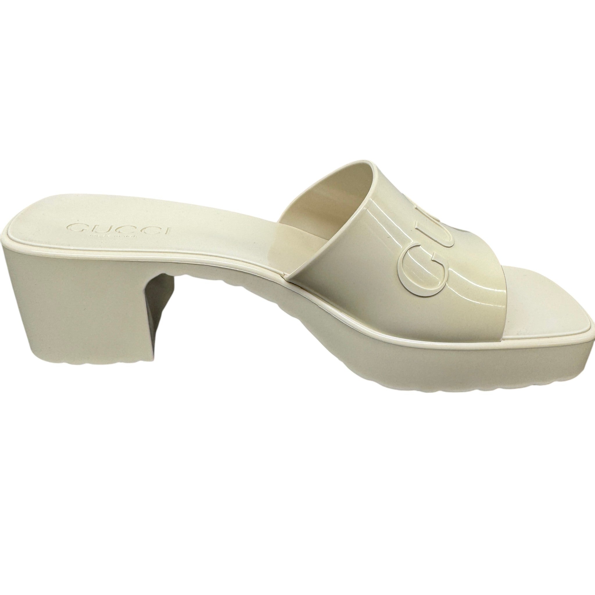 Women's Rubber Logo Platform Heels Cream Size EU 37 / UK 4