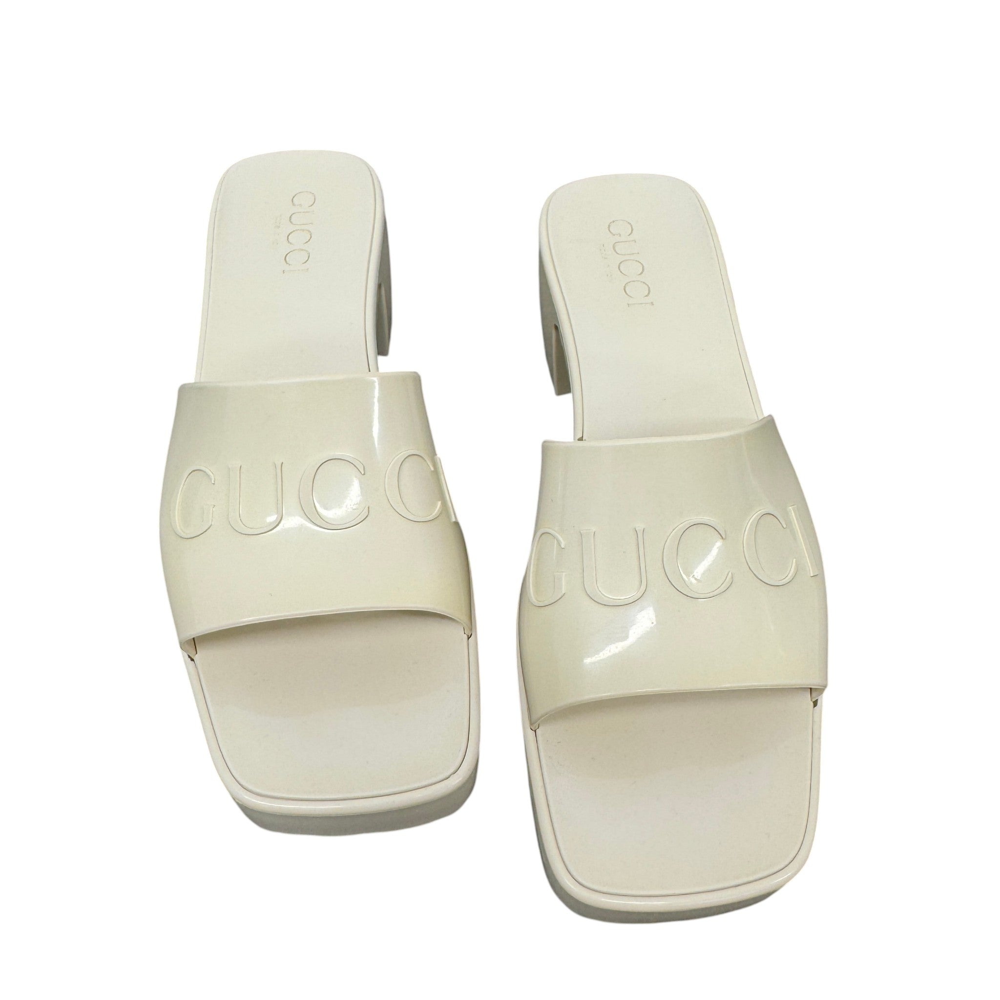 Women's Rubber Logo Platform Heels Cream Size EU 37 / UK 4