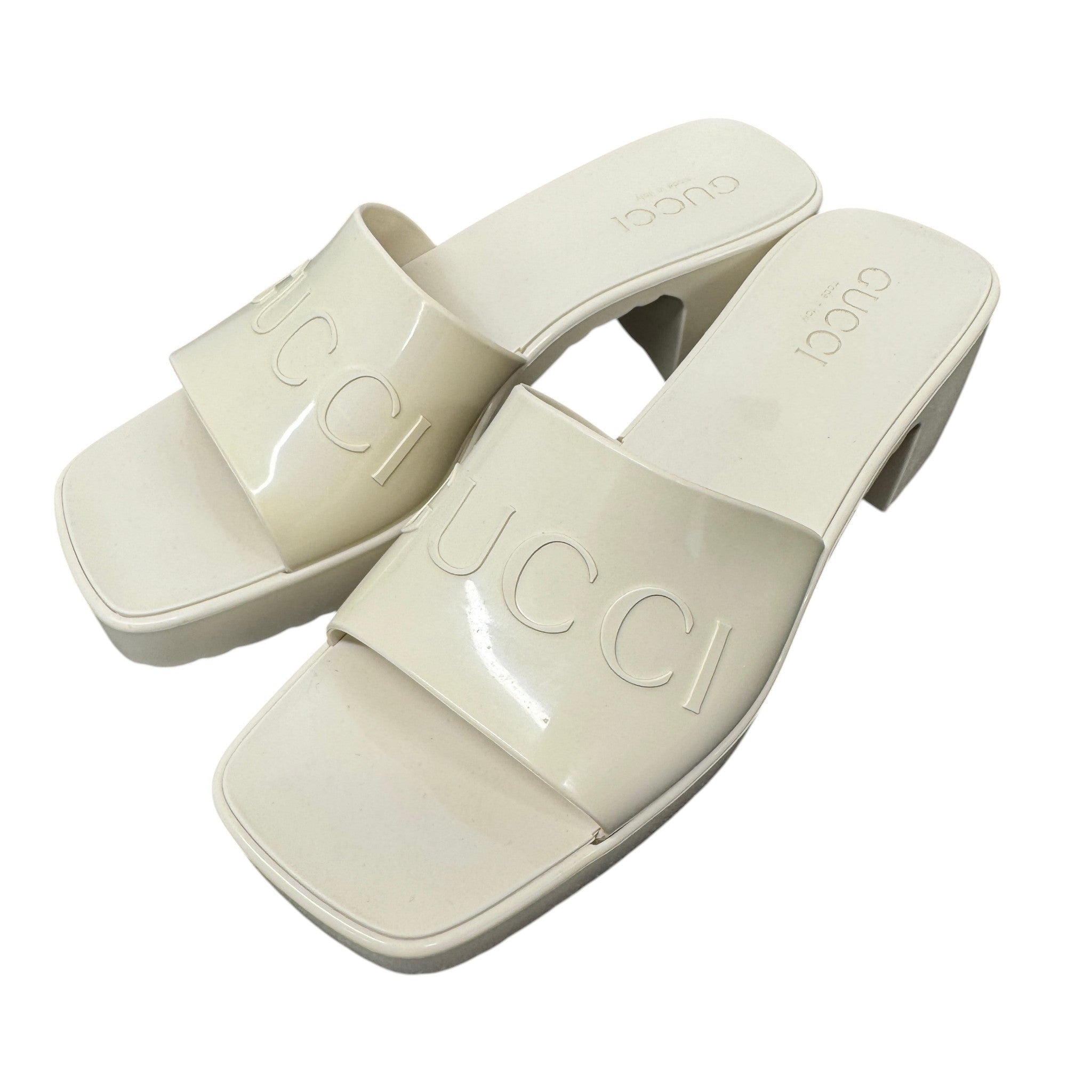 Women's Rubber Logo Platform Heels Cream Size EU 37 / UK 4