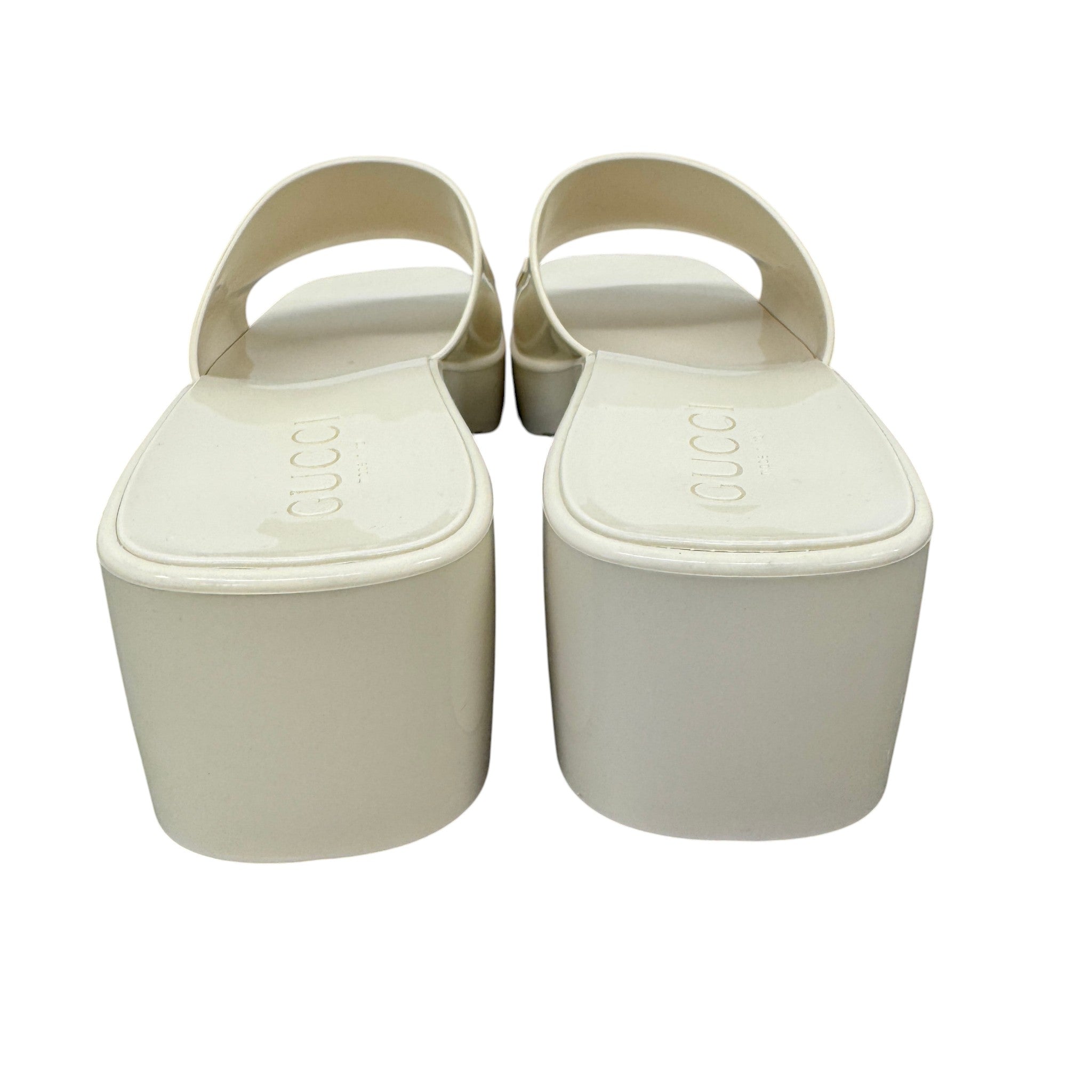 Women's Rubber Logo Platform Heels Cream Size EU 37 / UK 4