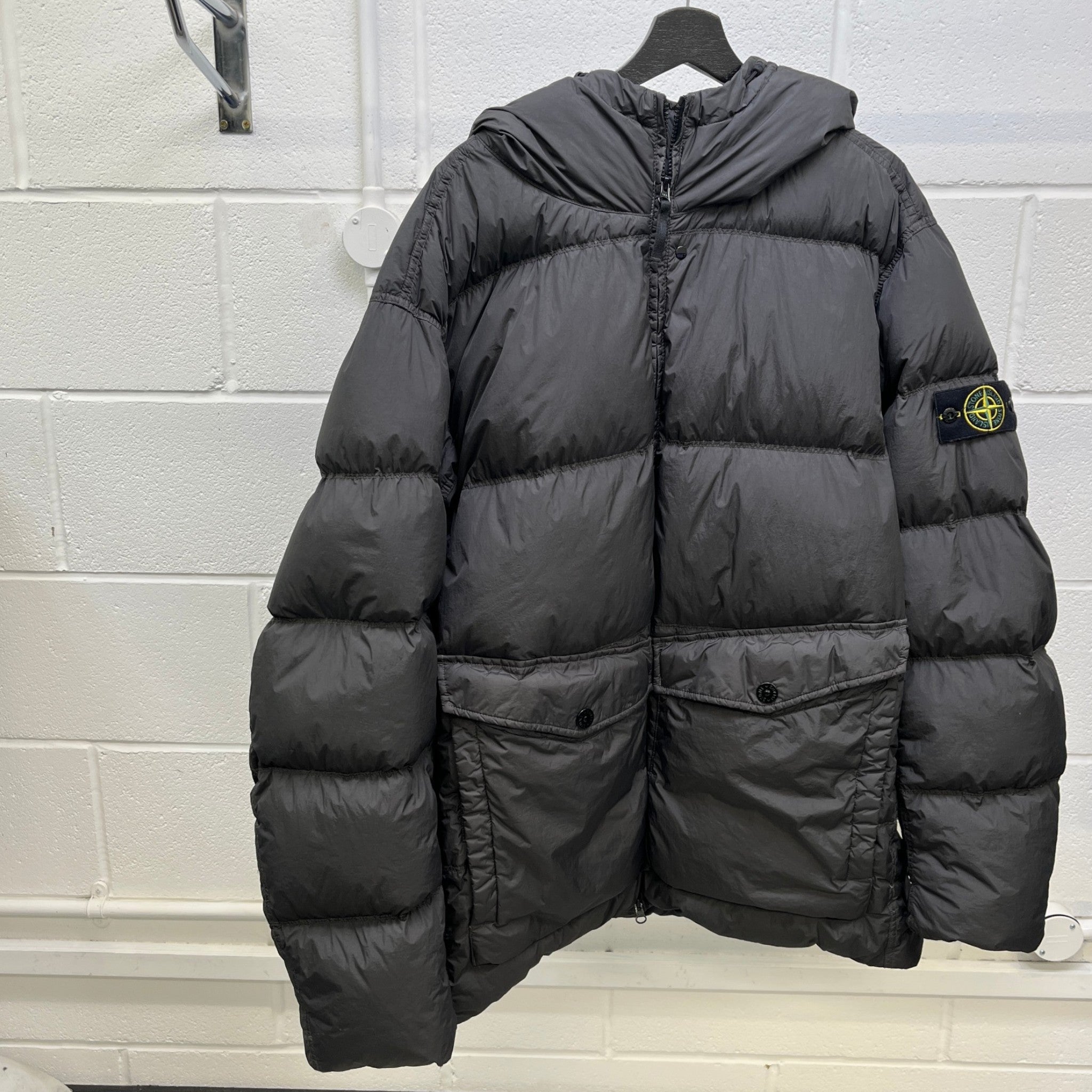 Men's Crinkle Reps Hooded Down Jacket Black Size XXXL