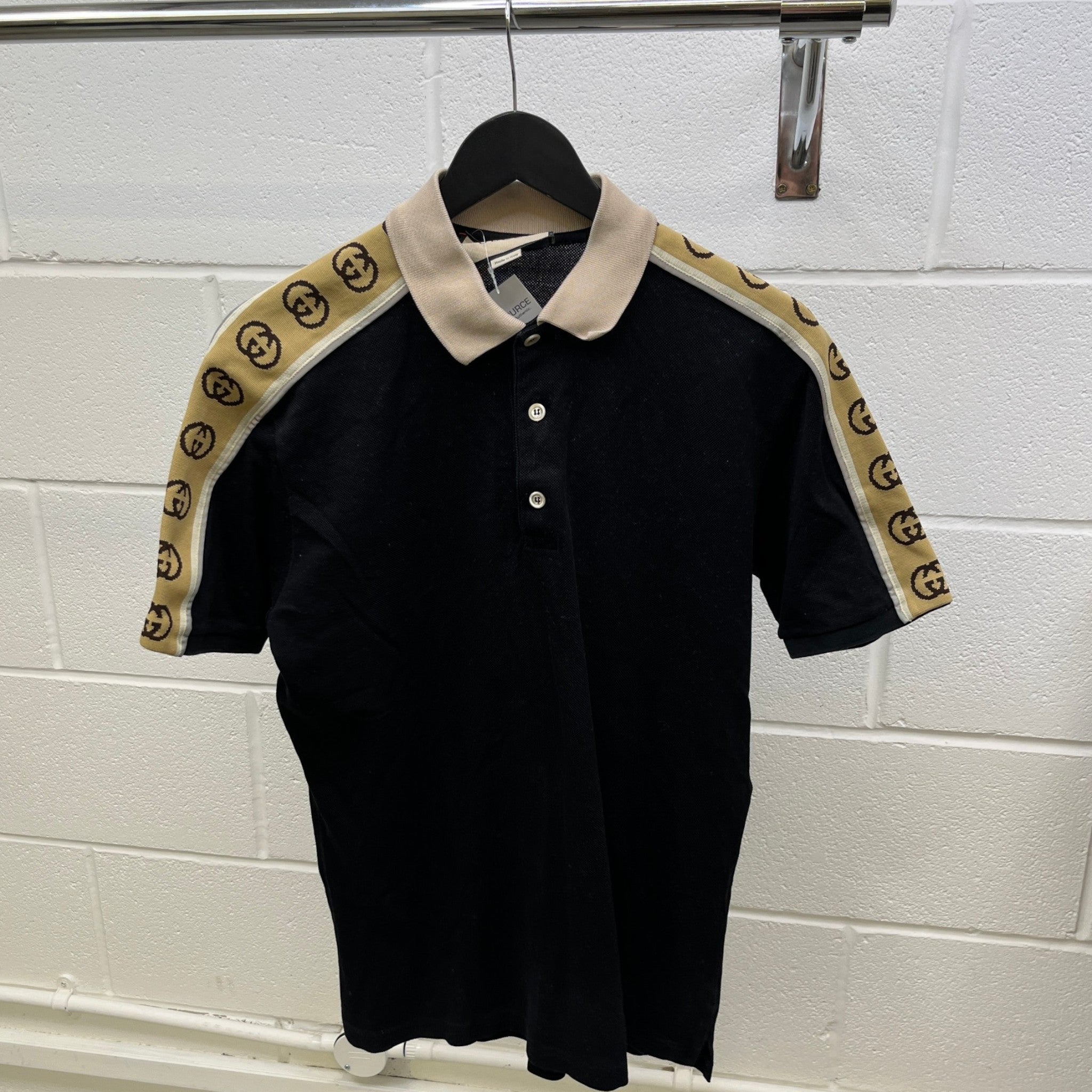 Men's Tape Logo Polo Shirt Black Size M