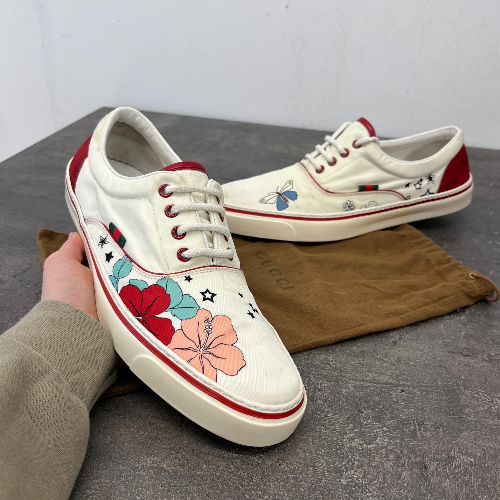 Men's Flower Print Low Trainers White Size EU 43 / UK 9