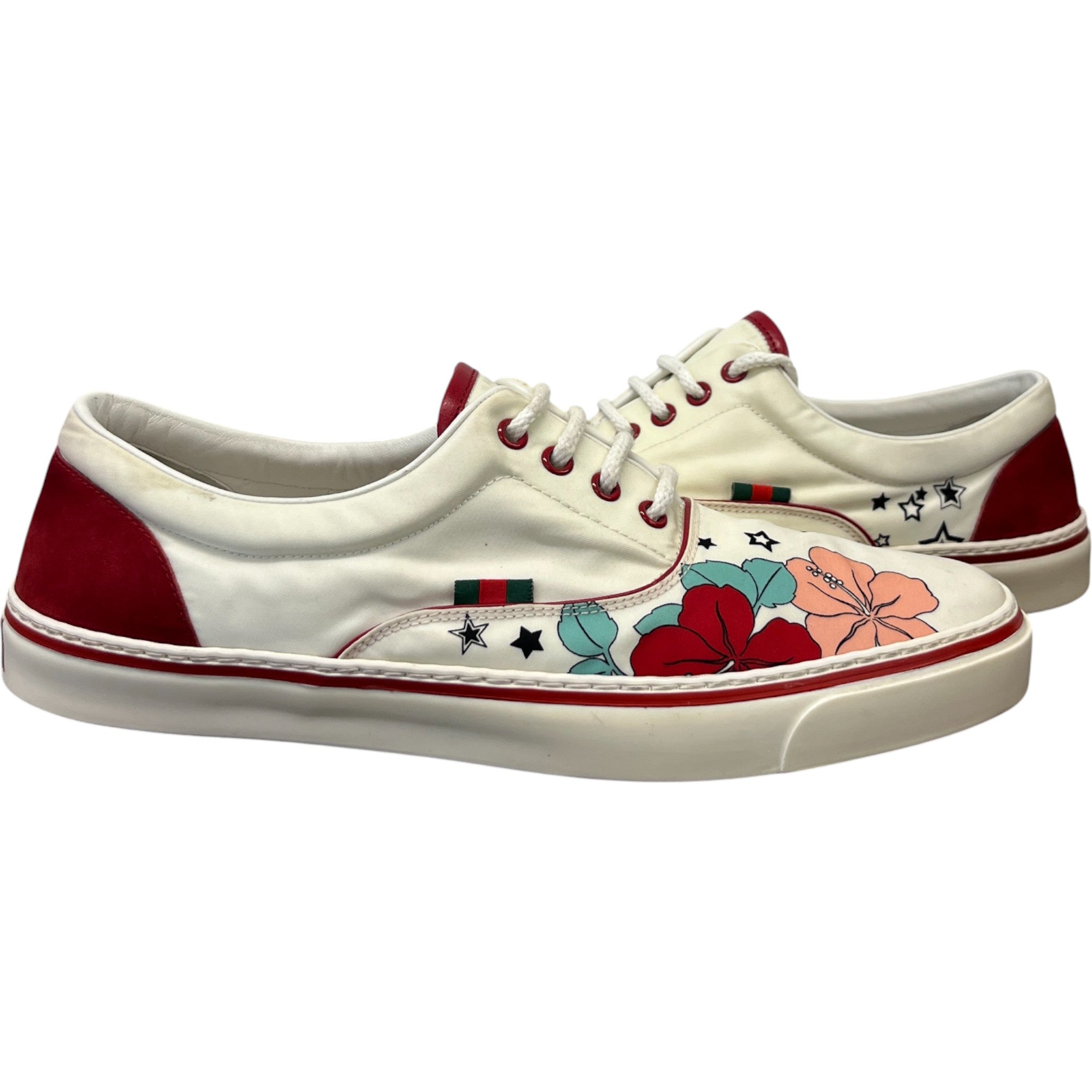 Men's Flower Print Low Trainers White Size EU 43 / UK 9