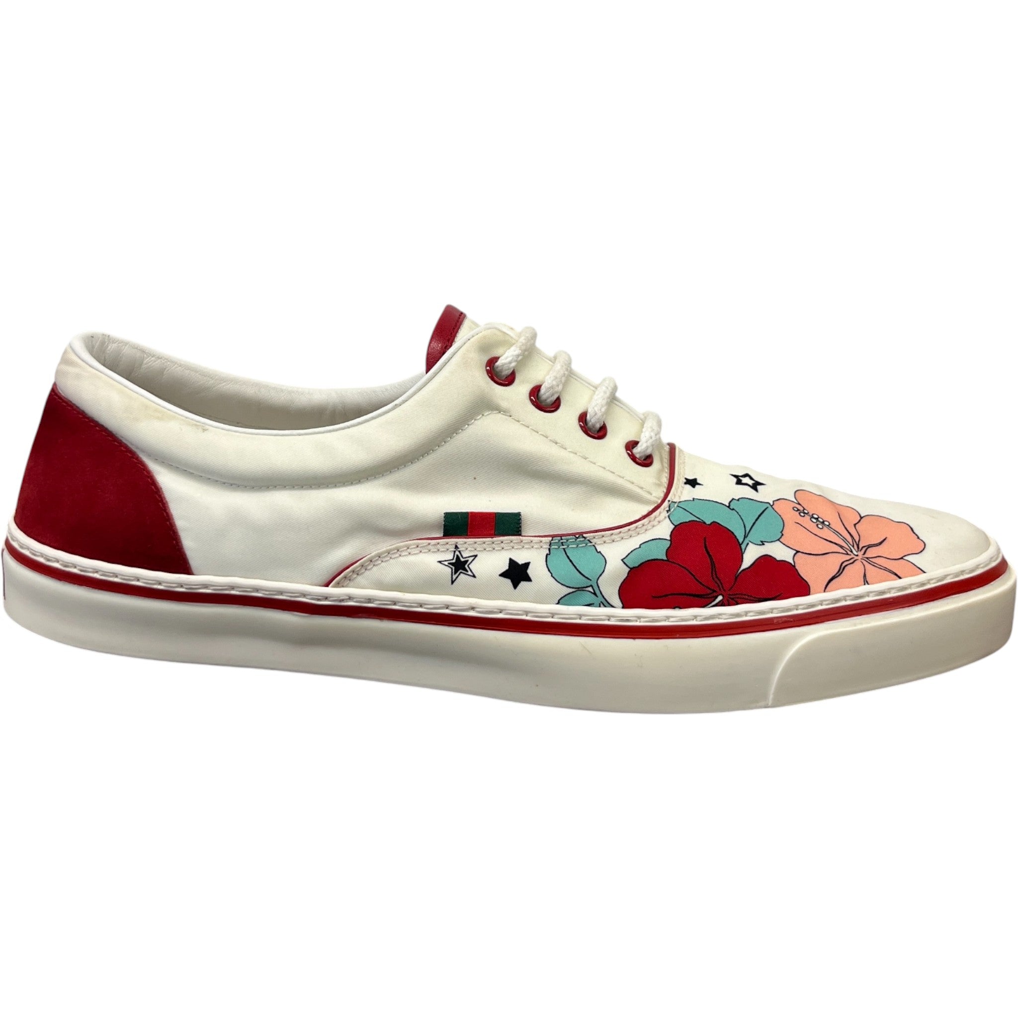 Men's Flower Print Low Trainers White Size EU 43 / UK 9