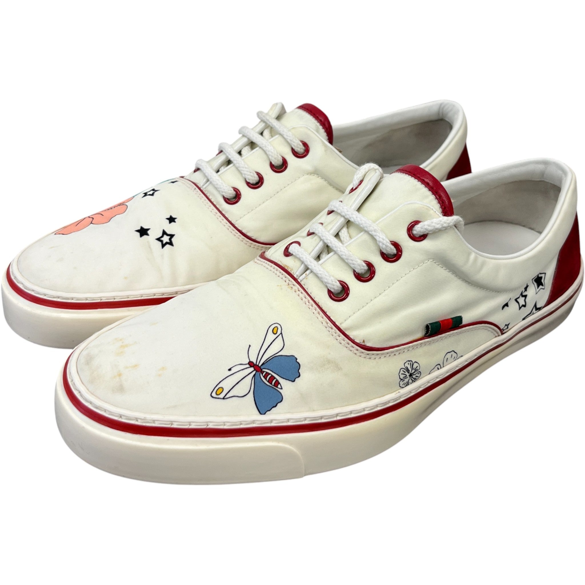 Men's Flower Print Low Trainers White Size EU 43 / UK 9