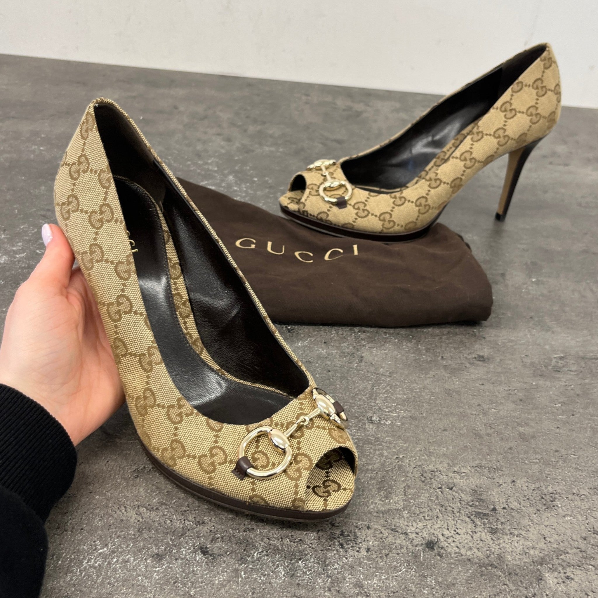 Women's Gg Supreme Horsebit Heels Beige Size EU 40 / UK 7