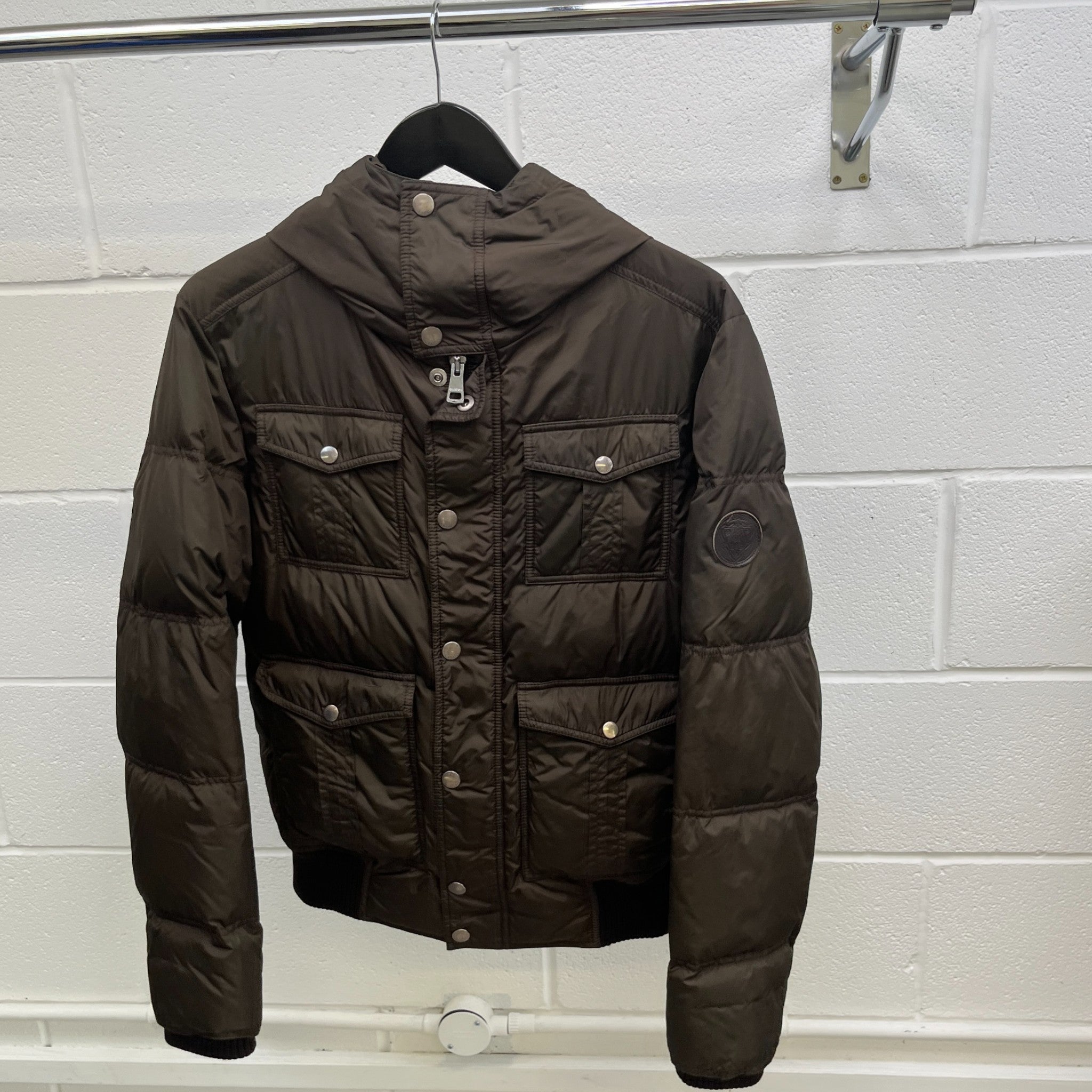 Men's Crest Emblem Badge Down Jacket Khaki Size IT 48 / M