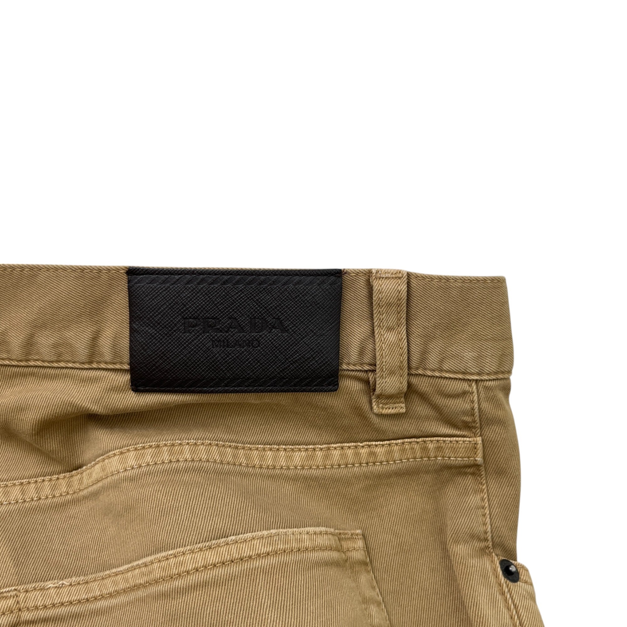 Men's Plaque Logo Jeans Beige Size Waist 36"
