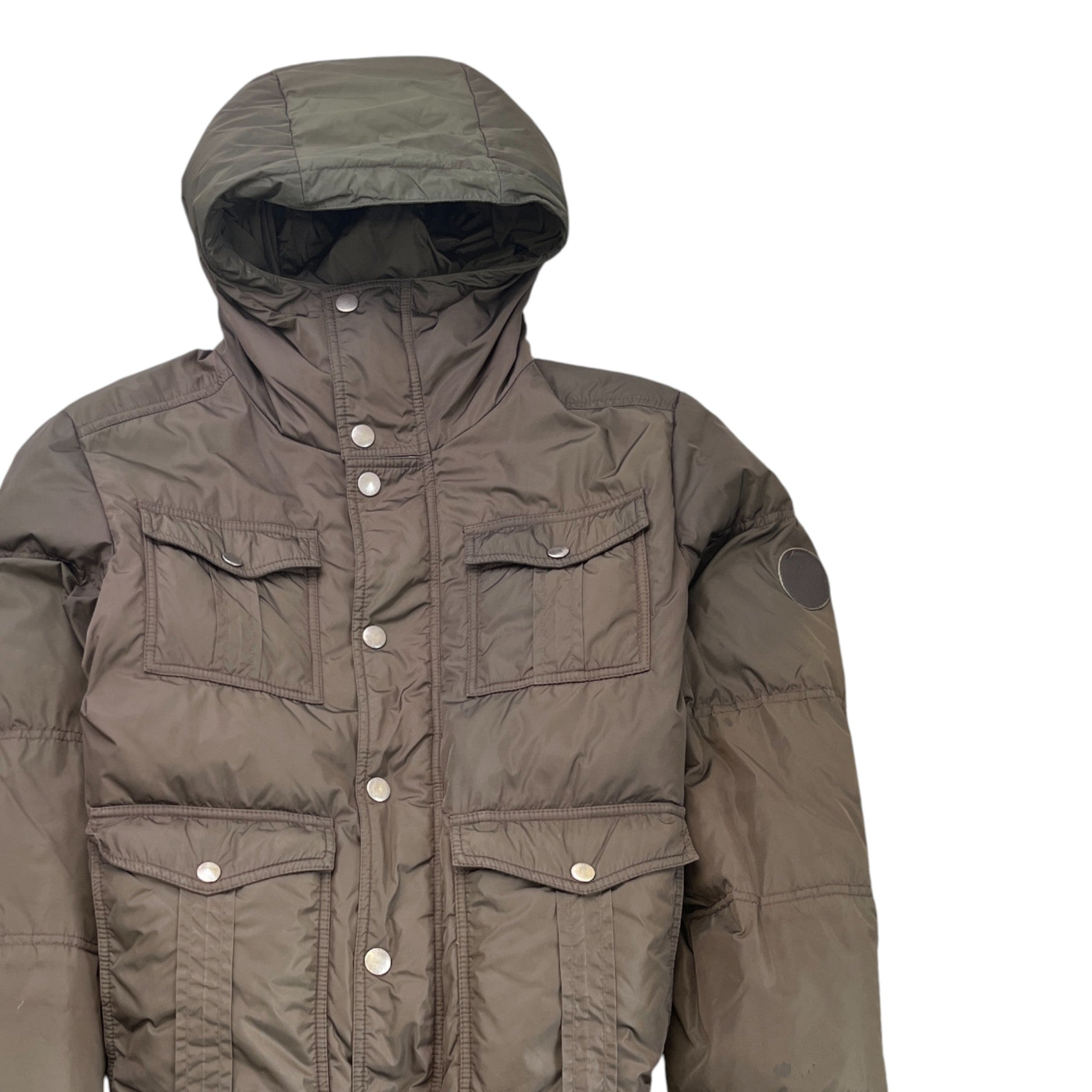 Men's Crest Emblem Badge Down Jacket Khaki Size IT 48 / M