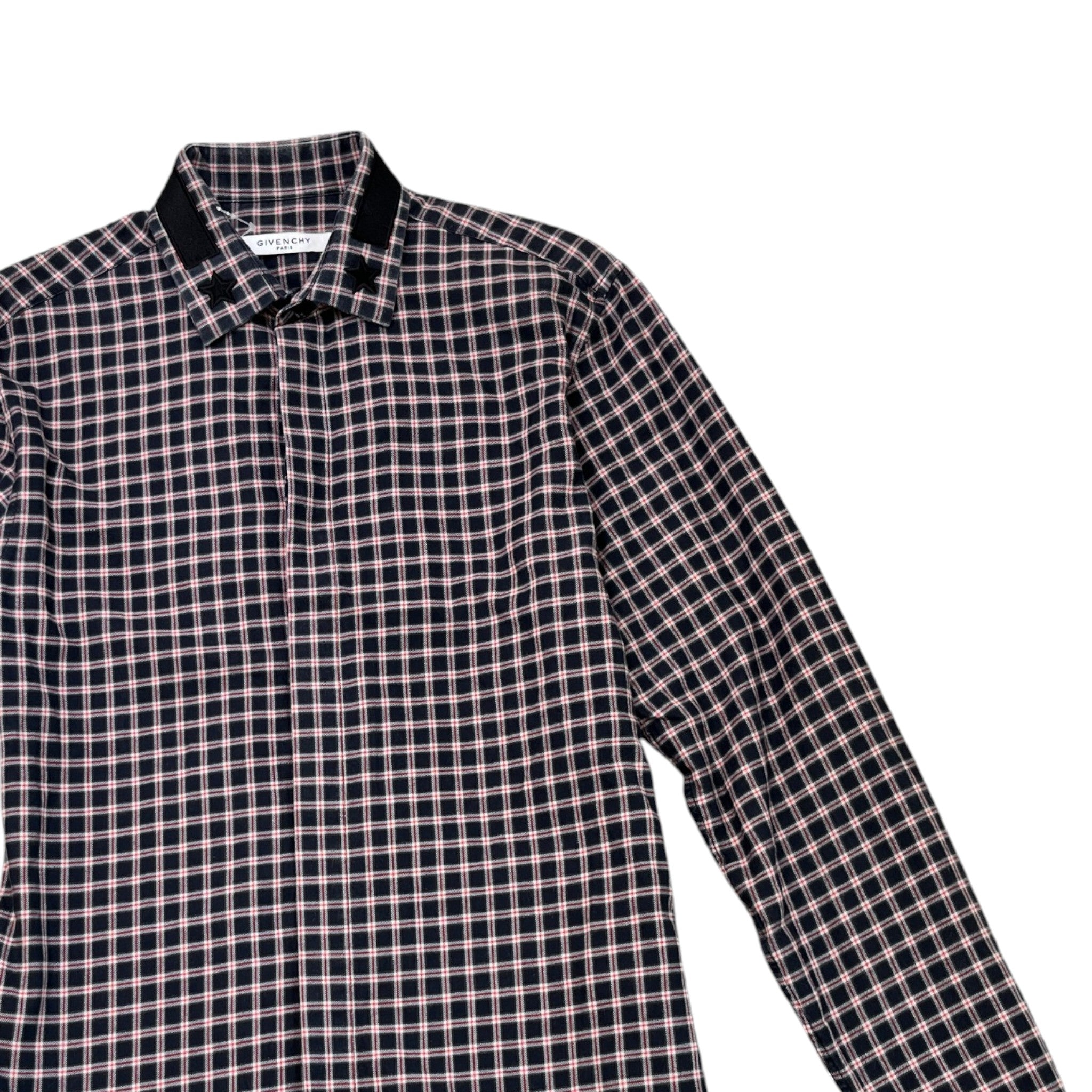 Men's Embroidered Logo Collar Check Long Sleeve Shirt Navy Size S