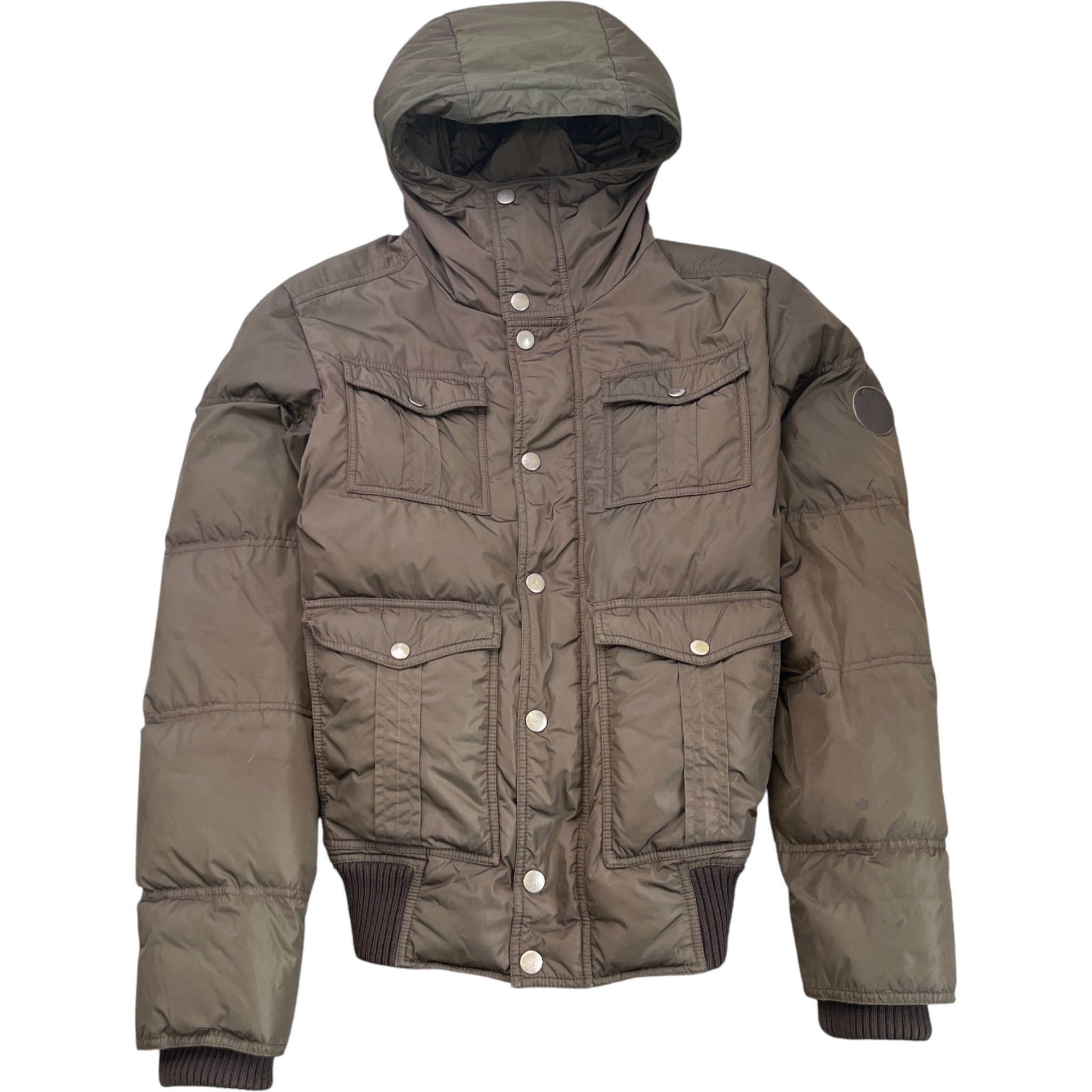 Men's Crest Emblem Badge Down Jacket Khaki Size IT 48 / M