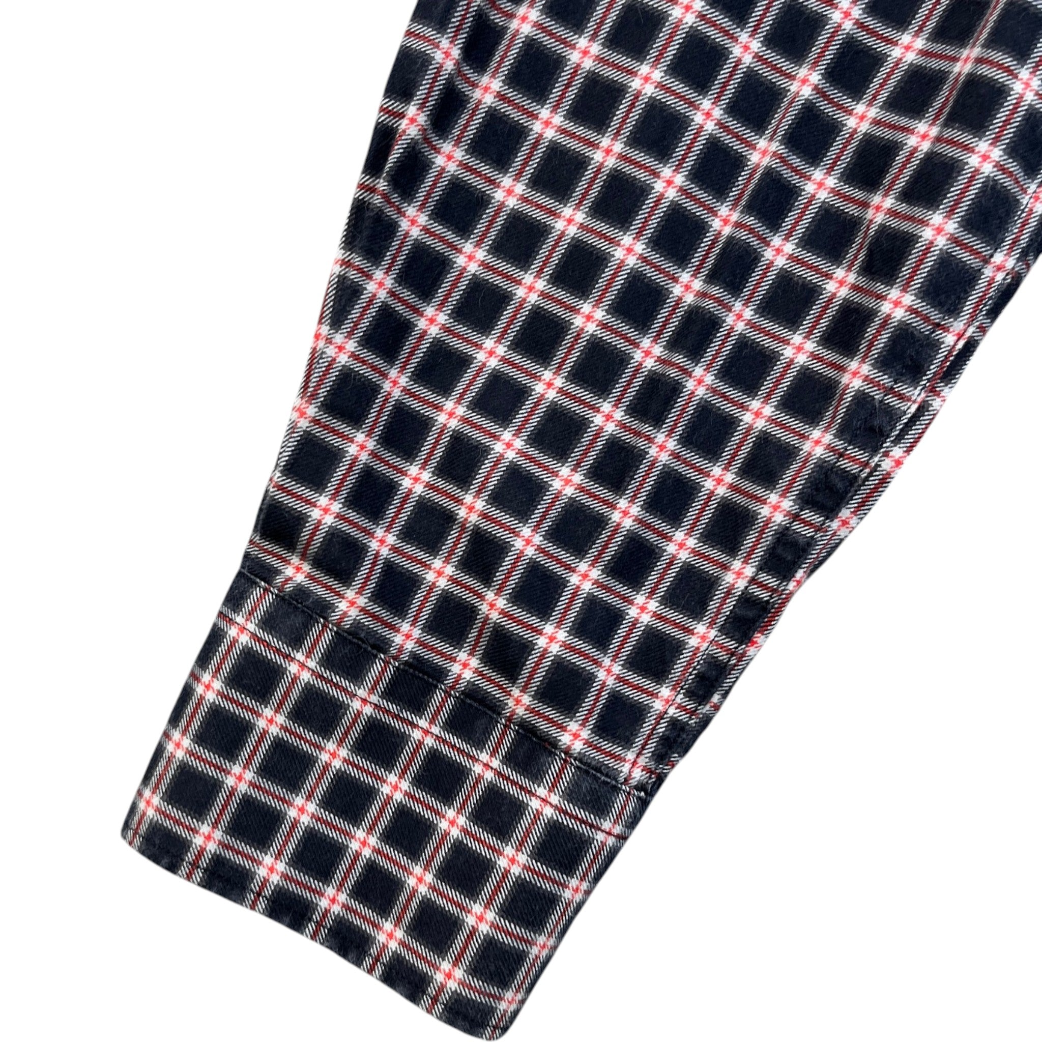 Men's Embroidered Logo Collar Check Long Sleeve Shirt Navy Size S