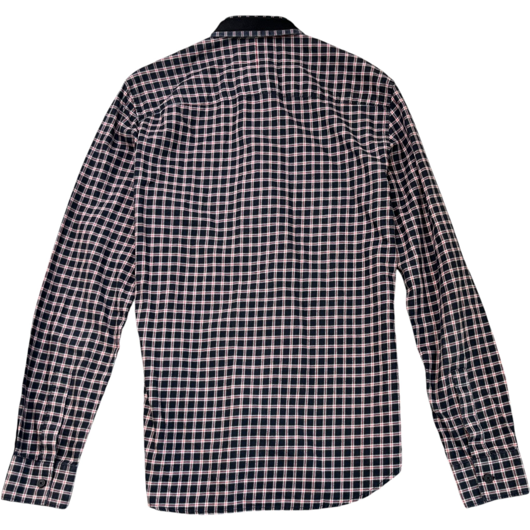 Men's Embroidered Logo Collar Check Long Sleeve Shirt Navy Size S