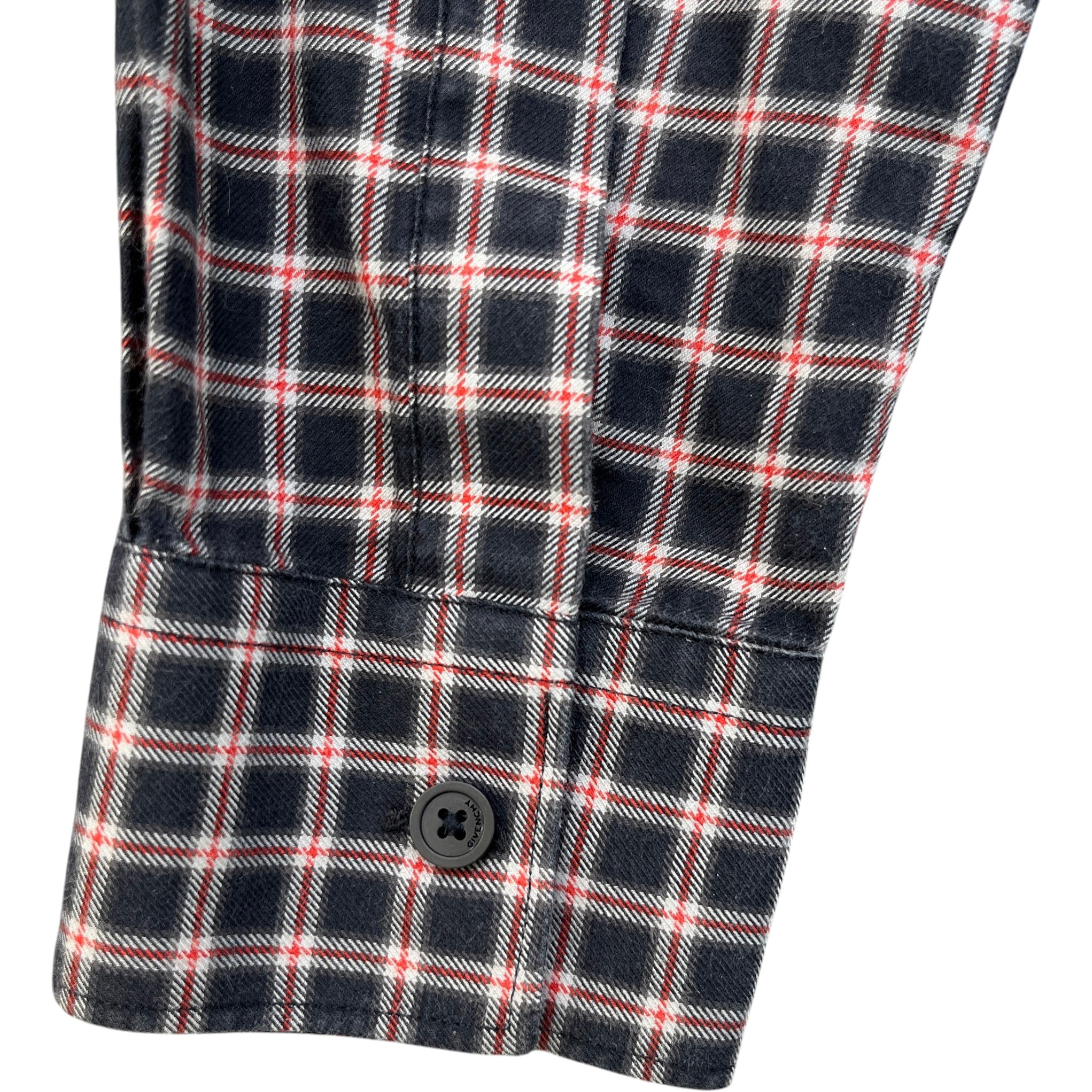 Men's Embroidered Logo Collar Check Long Sleeve Shirt Navy Size S