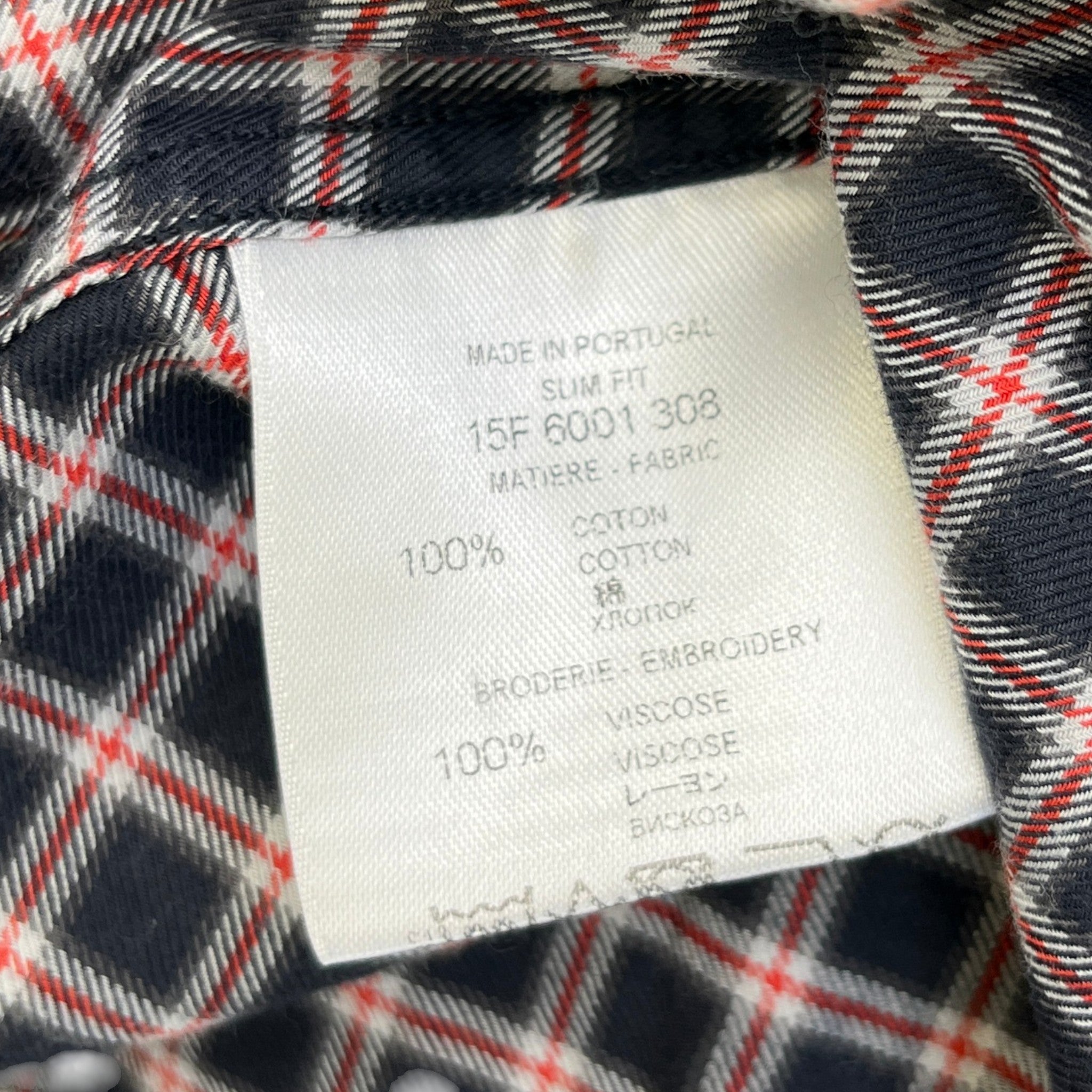 Men's Embroidered Logo Collar Check Long Sleeve Shirt Navy Size S
