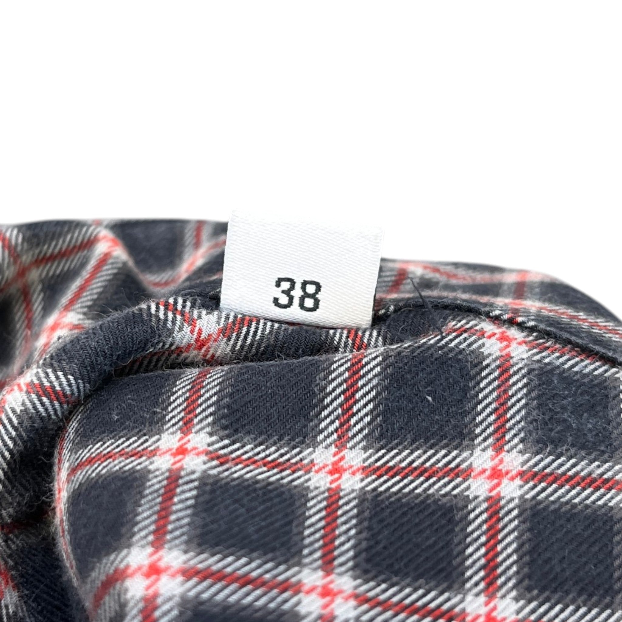 Men's Embroidered Logo Collar Check Long Sleeve Shirt Navy Size S