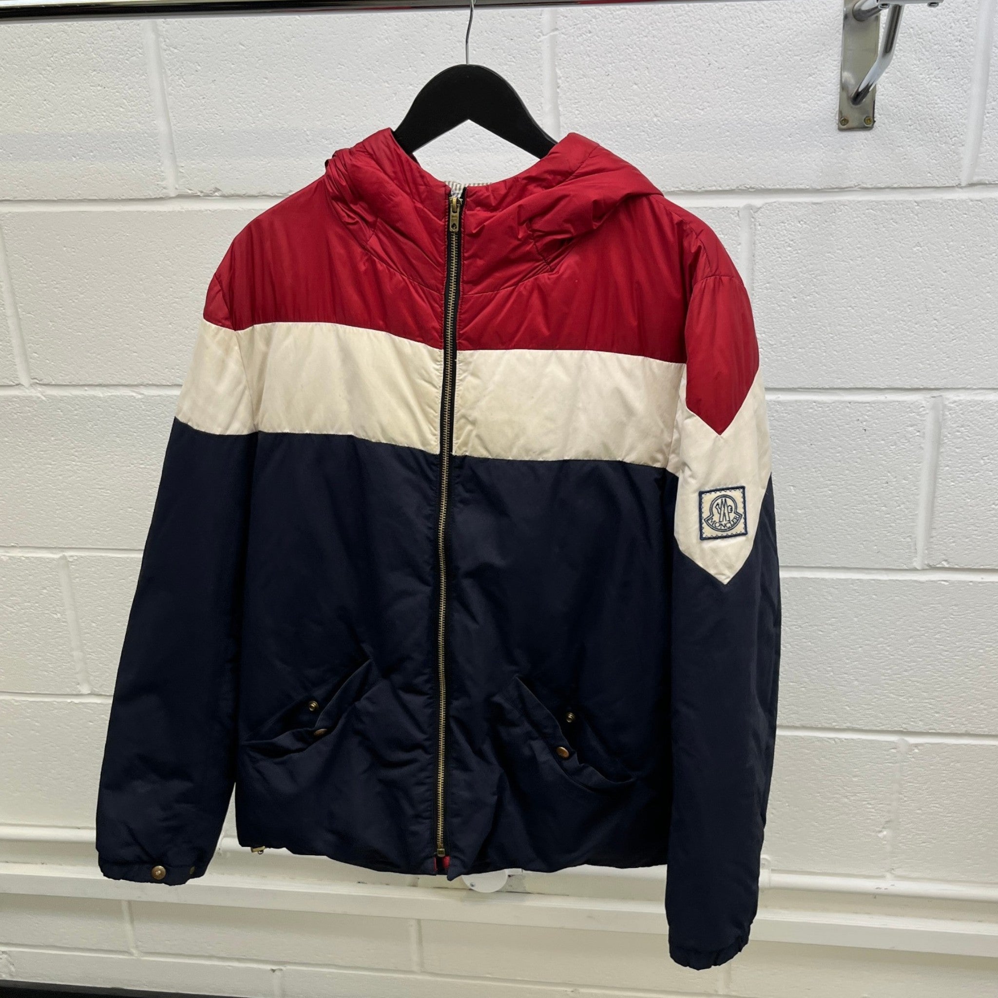 Men's Gamme Bleu Contrast Panels Down Jacket Navy Size L
