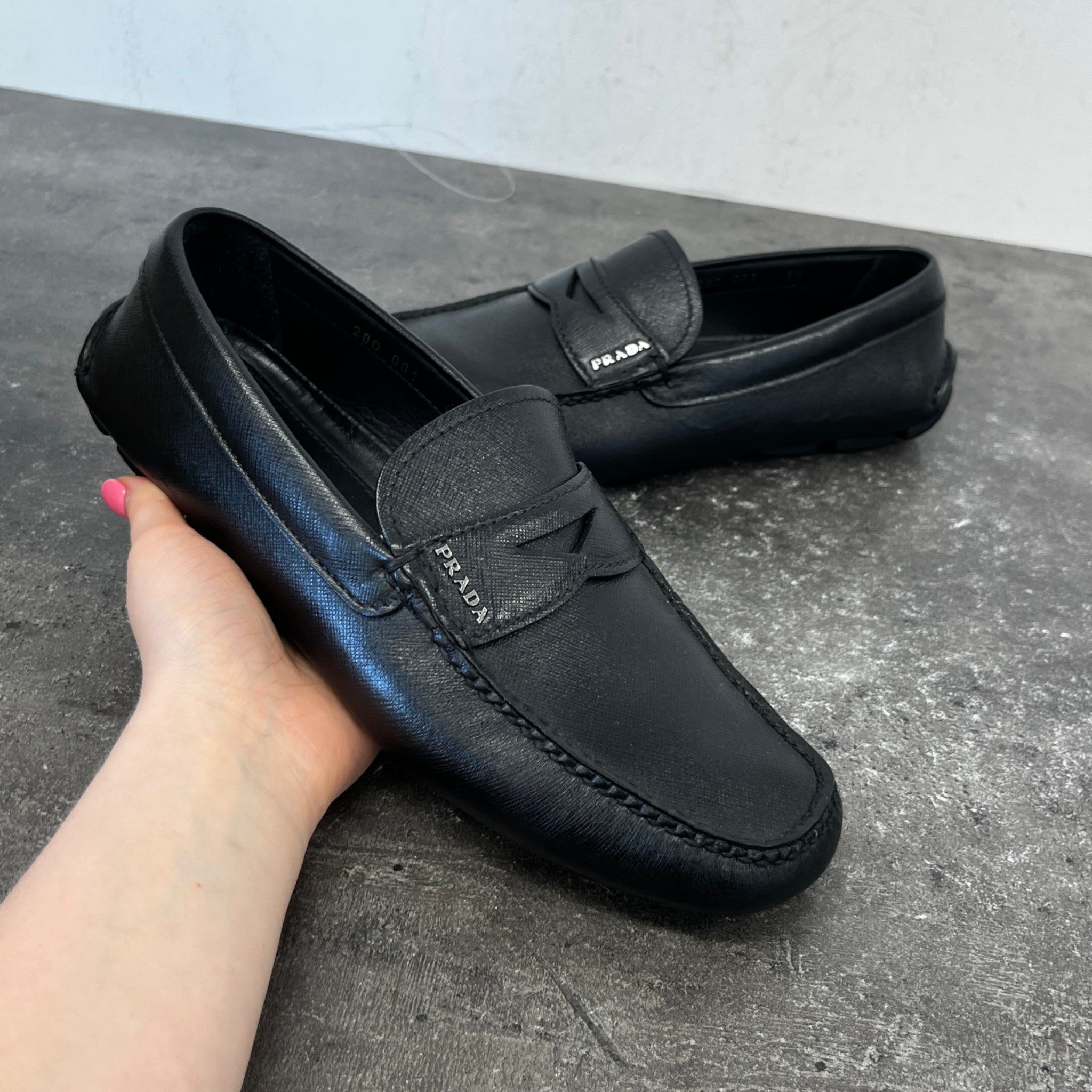 Men's Saffiano Driver Loafers Black Size EU 40.5 / UK 6.5