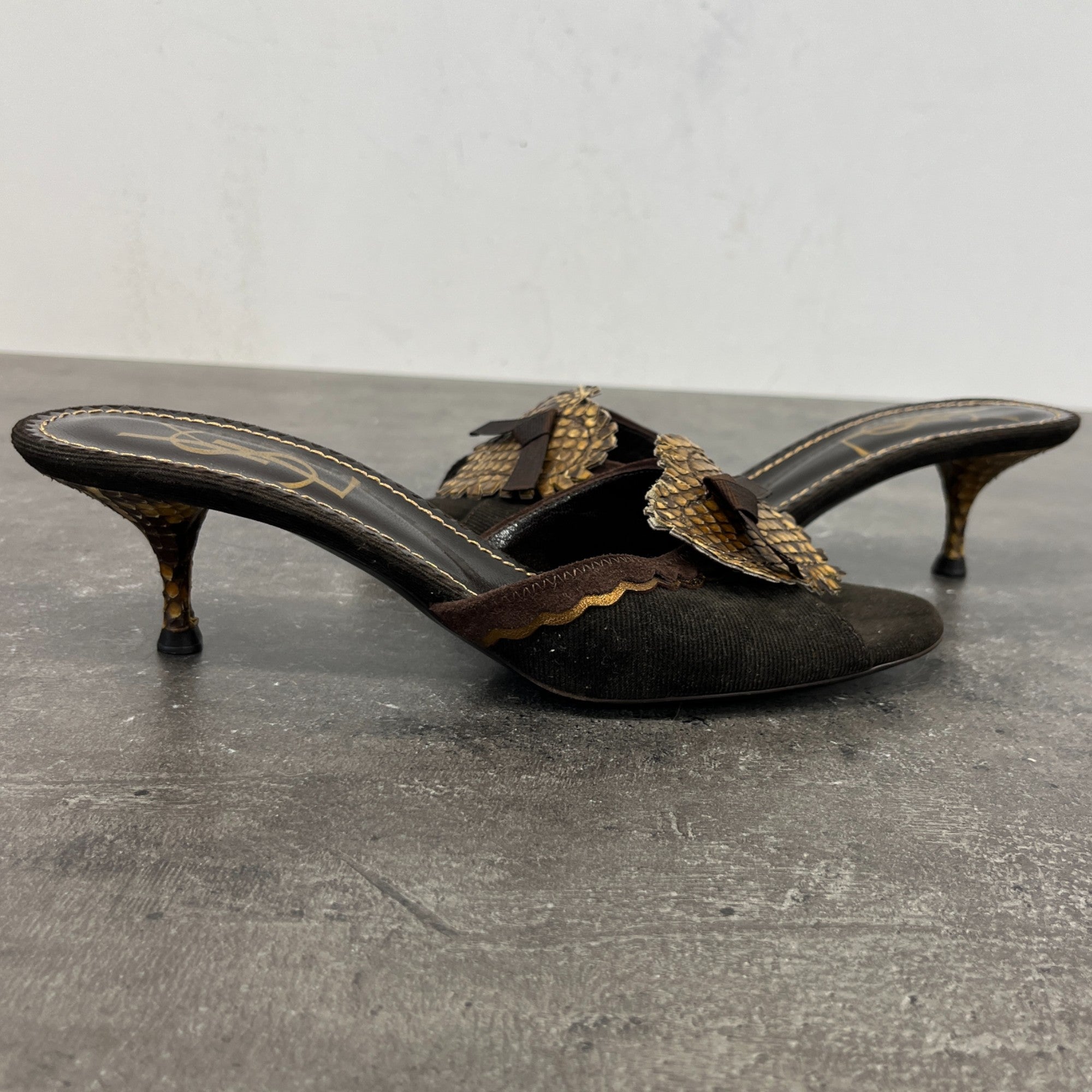 Women's Vintage Snake Heart Open Toe Heels Brown Size EU 37 / UK 4