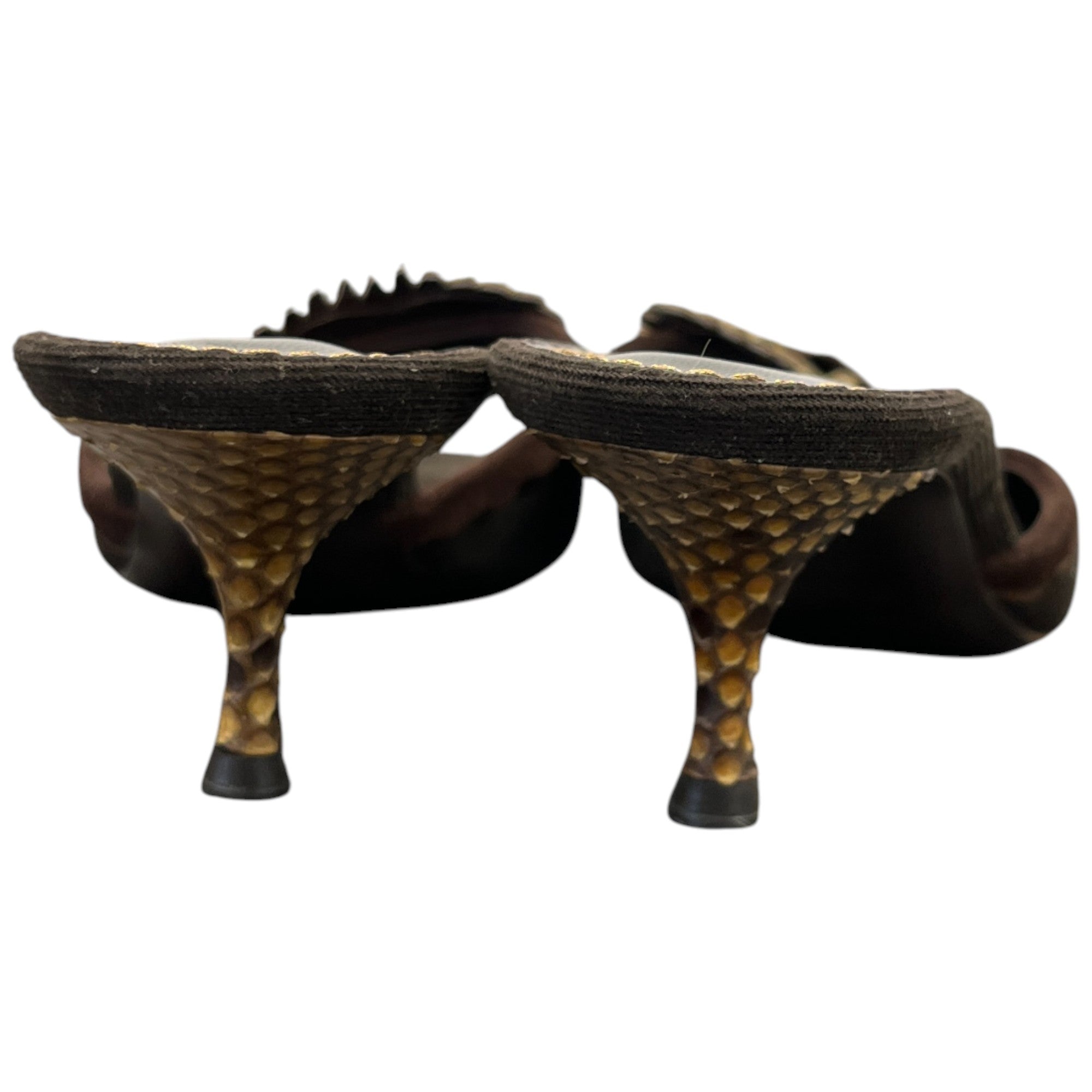 Women's Vintage Snake Heart Open Toe Heels Brown Size EU 37 / UK 4