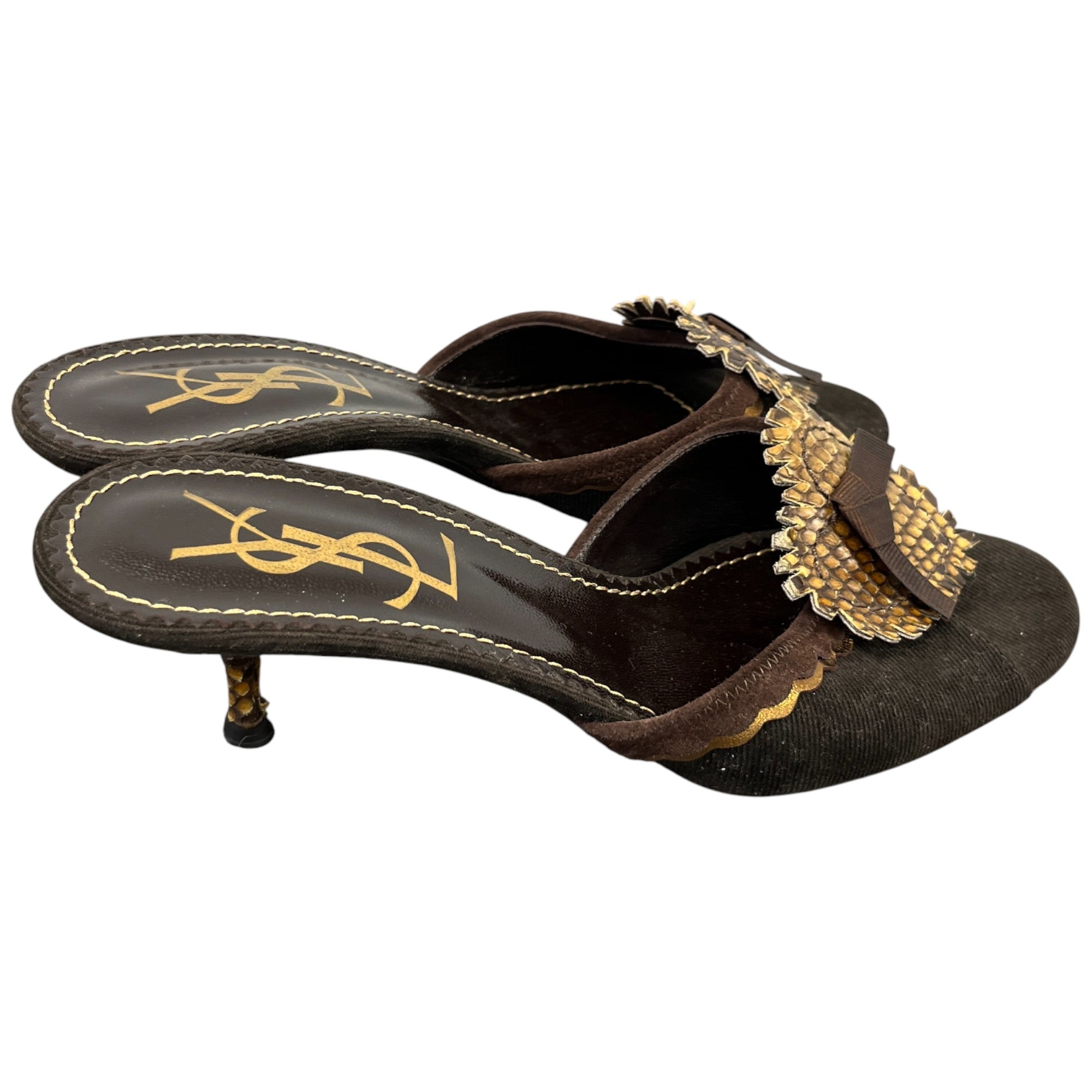 Women's Vintage Snake Heart Open Toe Heels Brown Size EU 37 / UK 4