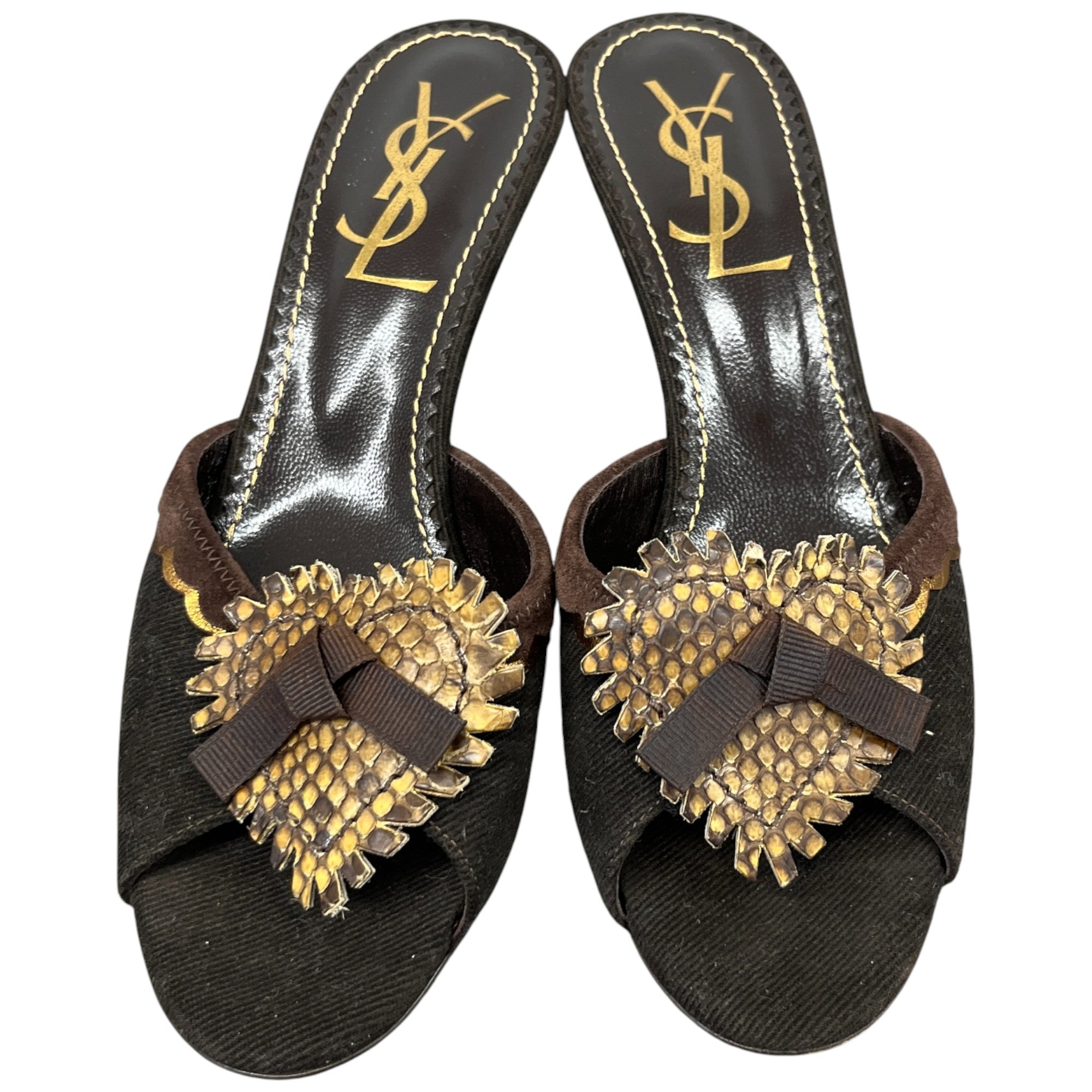 Women's Vintage Snake Heart Open Toe Heels Brown Size EU 37 / UK 4