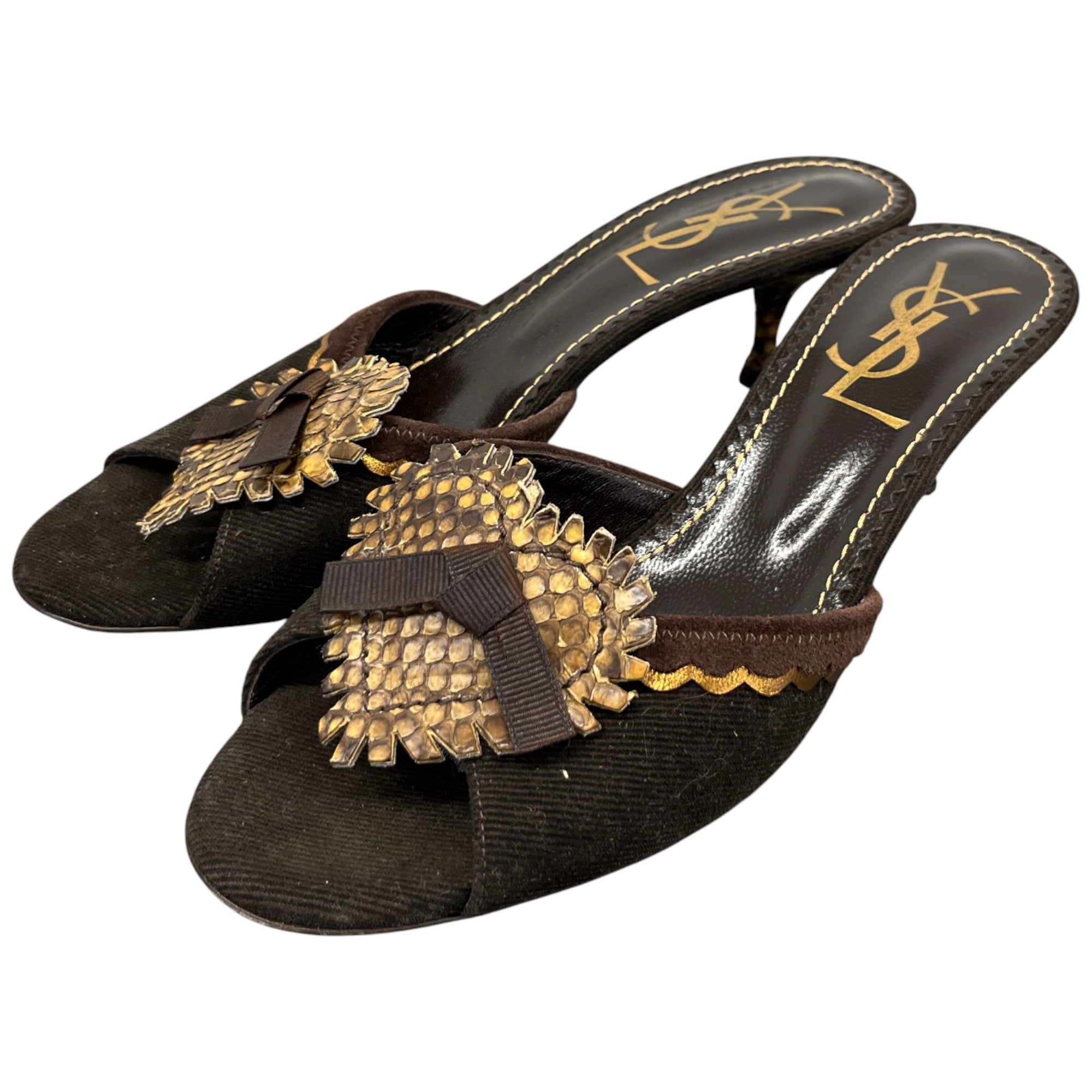 Women's Vintage Snake Heart Open Toe Heels Brown Size EU 37 / UK 4