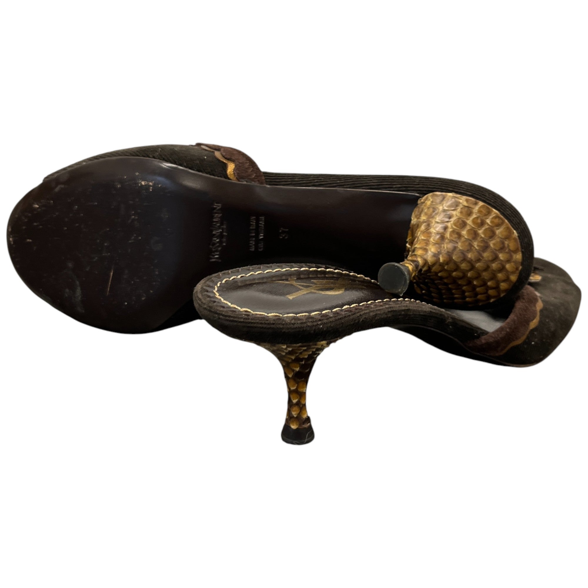 Women's Vintage Snake Heart Open Toe Heels Brown Size EU 37 / UK 4