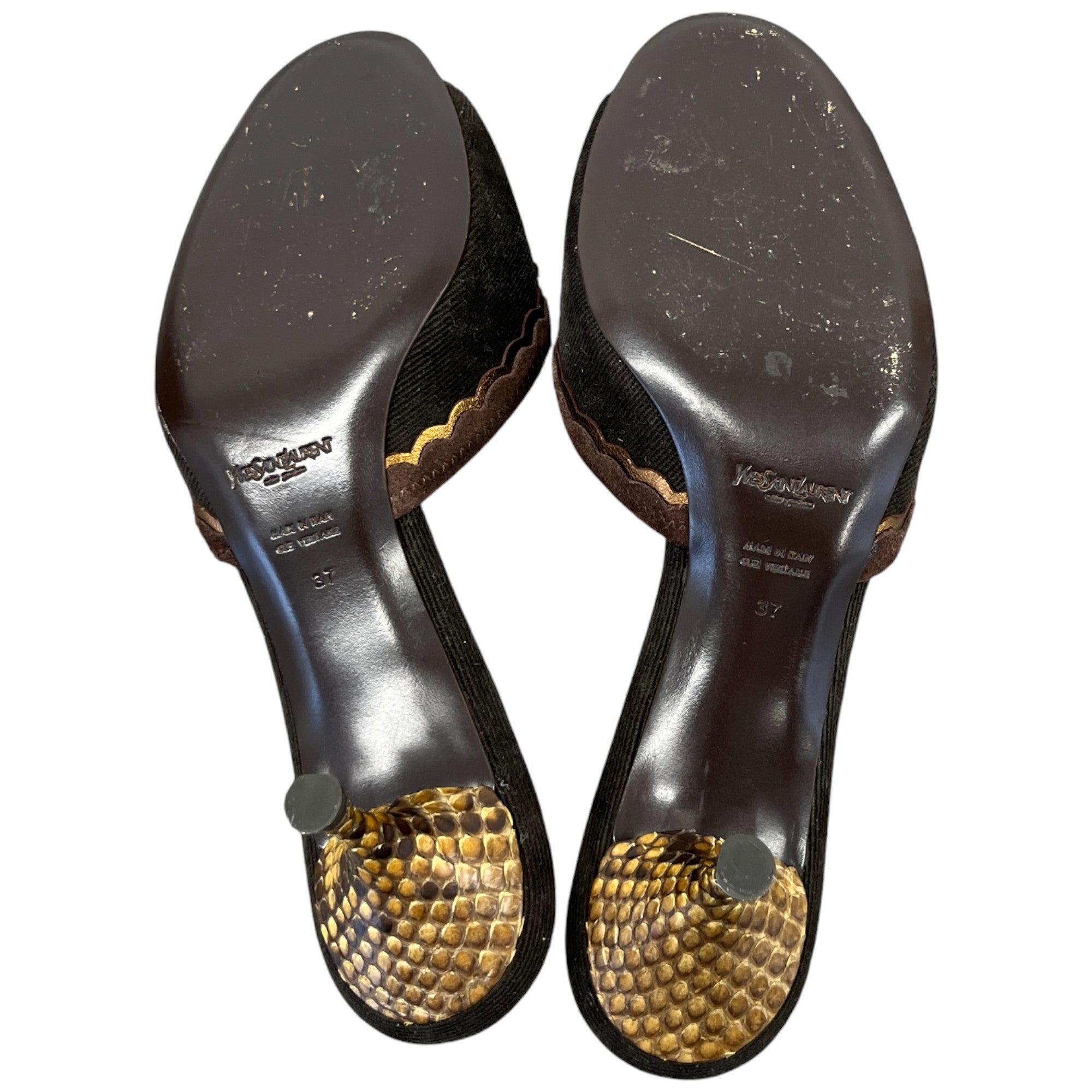 Women's Vintage Snake Heart Open Toe Heels Brown Size EU 37 / UK 4