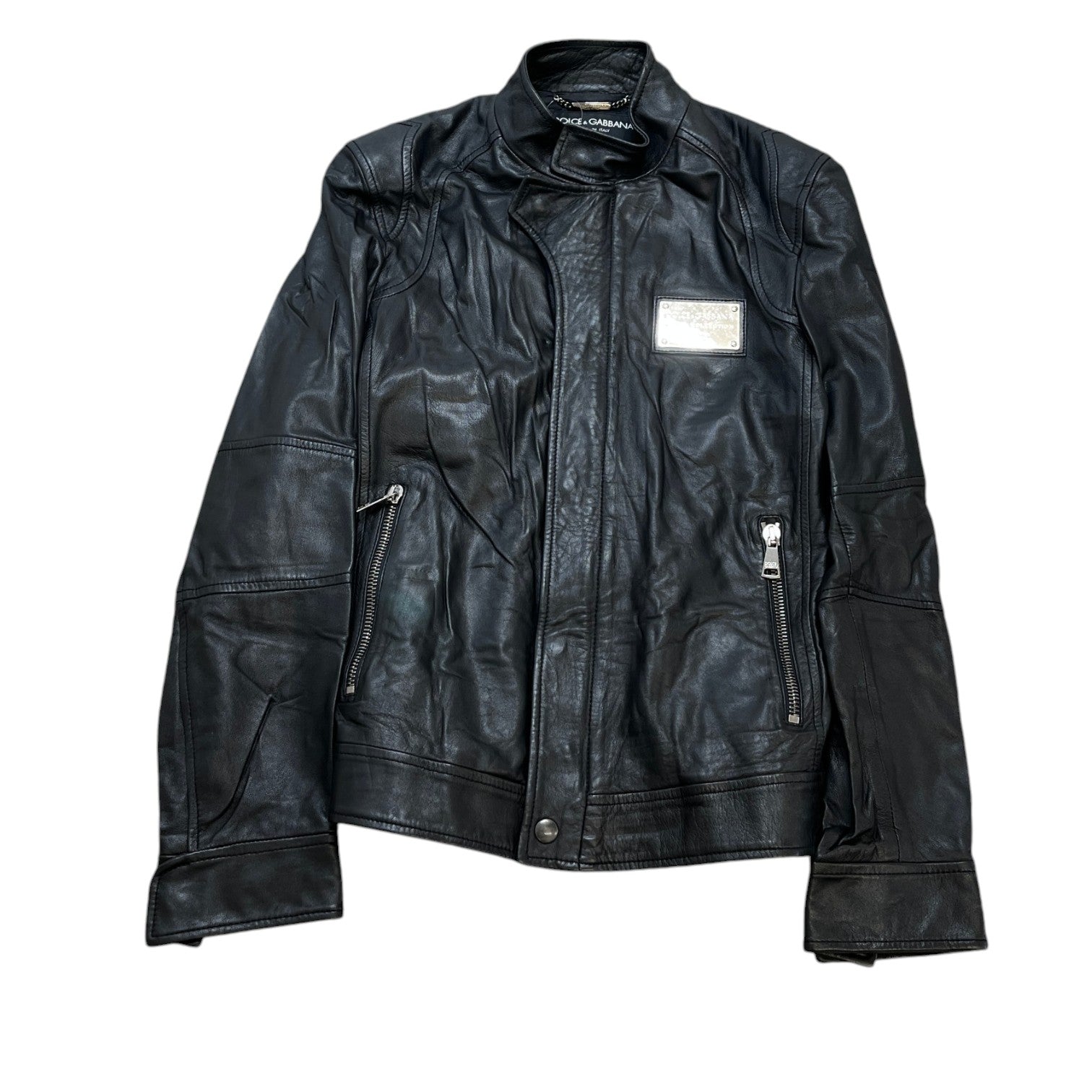 Men's Plaque Logo Leather Jacket Black Size IT 46 / S