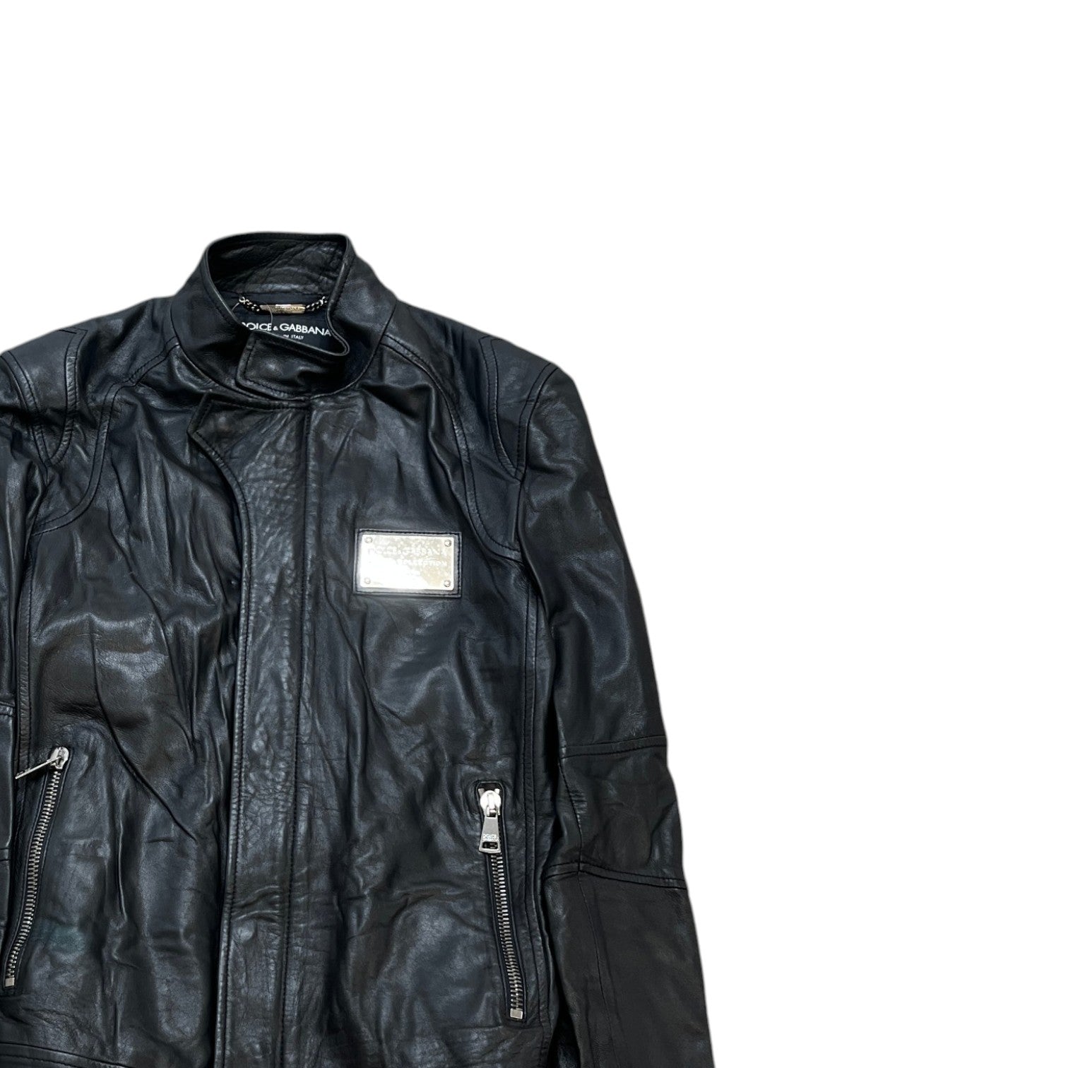 Men's Plaque Logo Leather Jacket Black Size IT 46 / S
