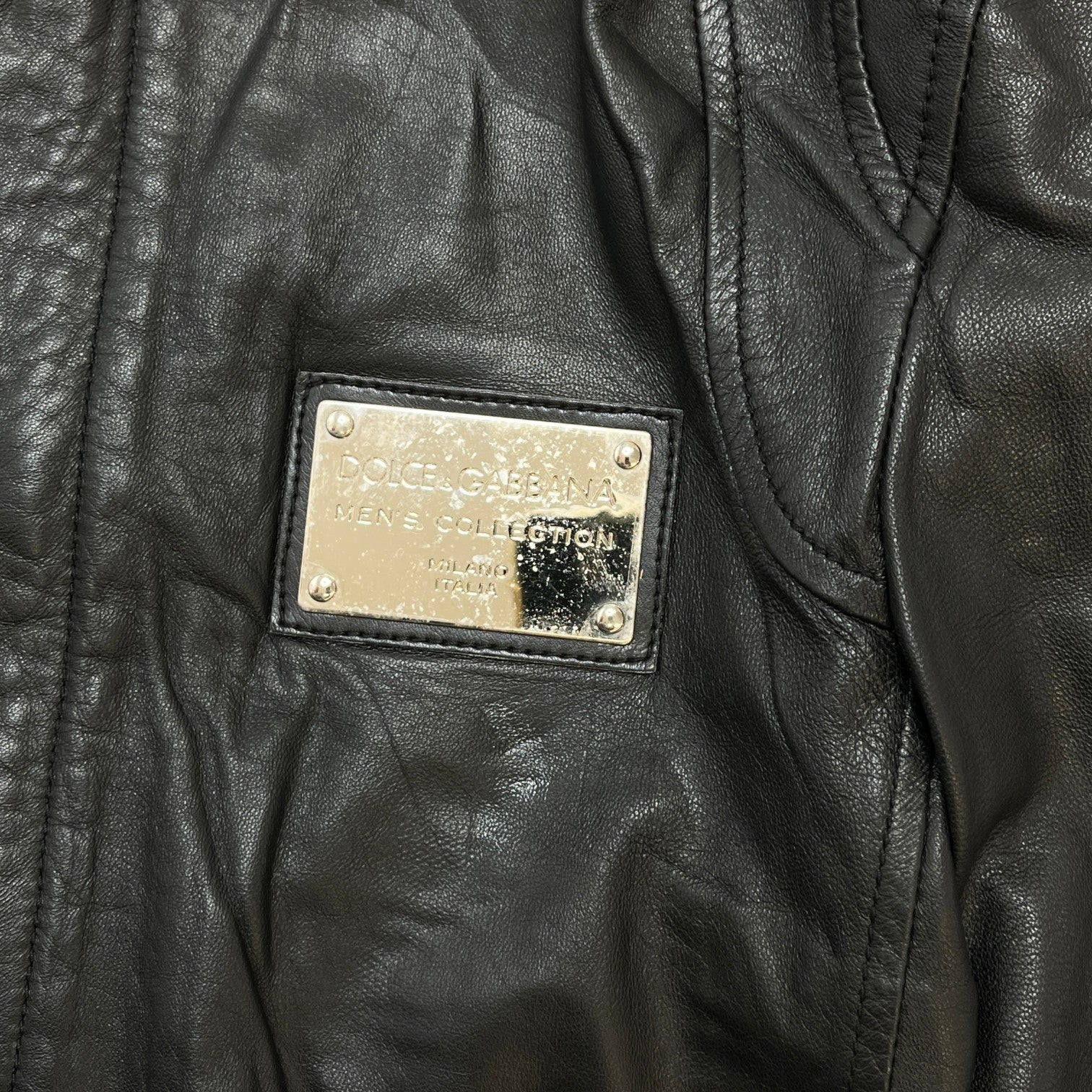 Men's Plaque Logo Leather Jacket Black Size IT 46 / S