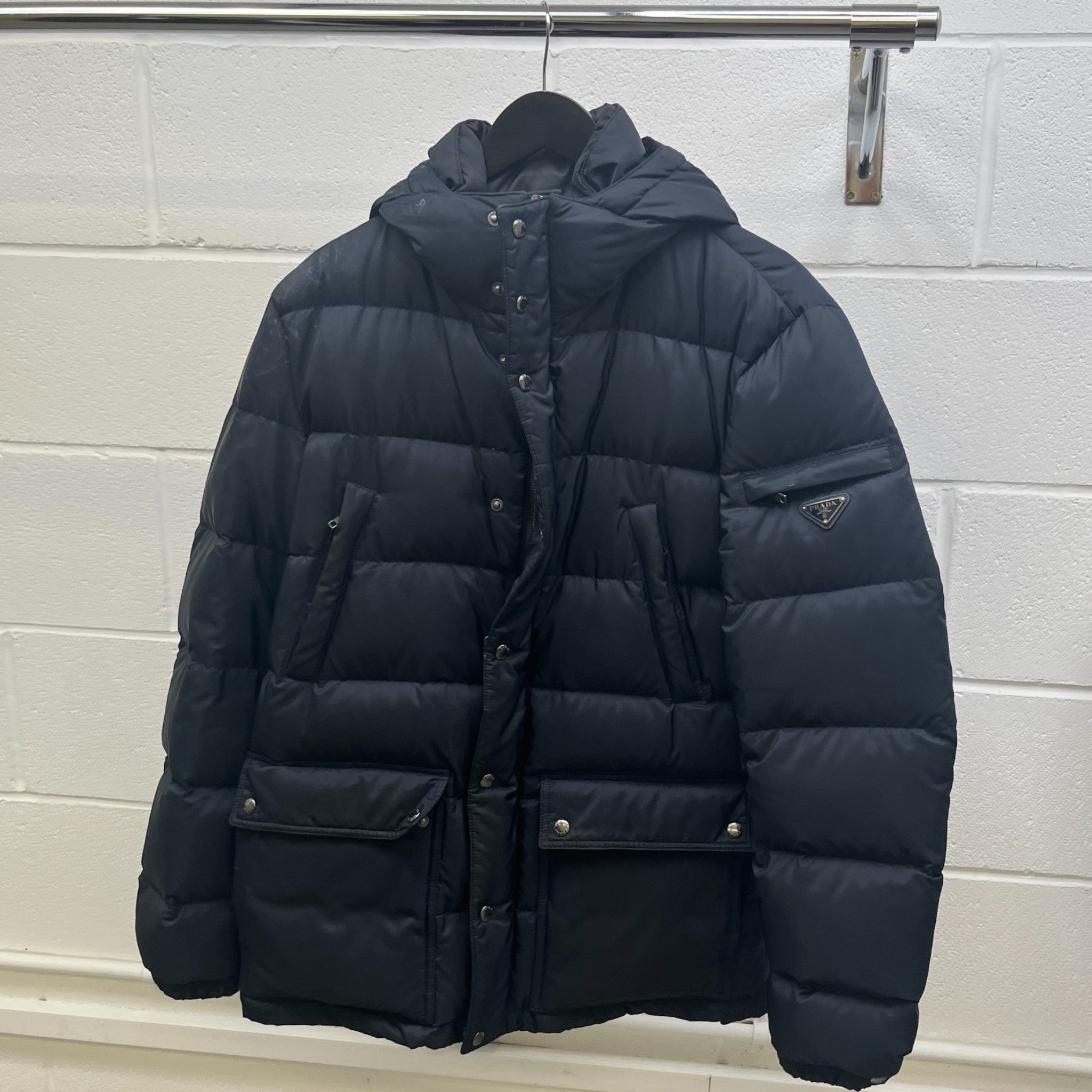 Men's Plaque Logo Down Jacket Navy Size IT 50 / L