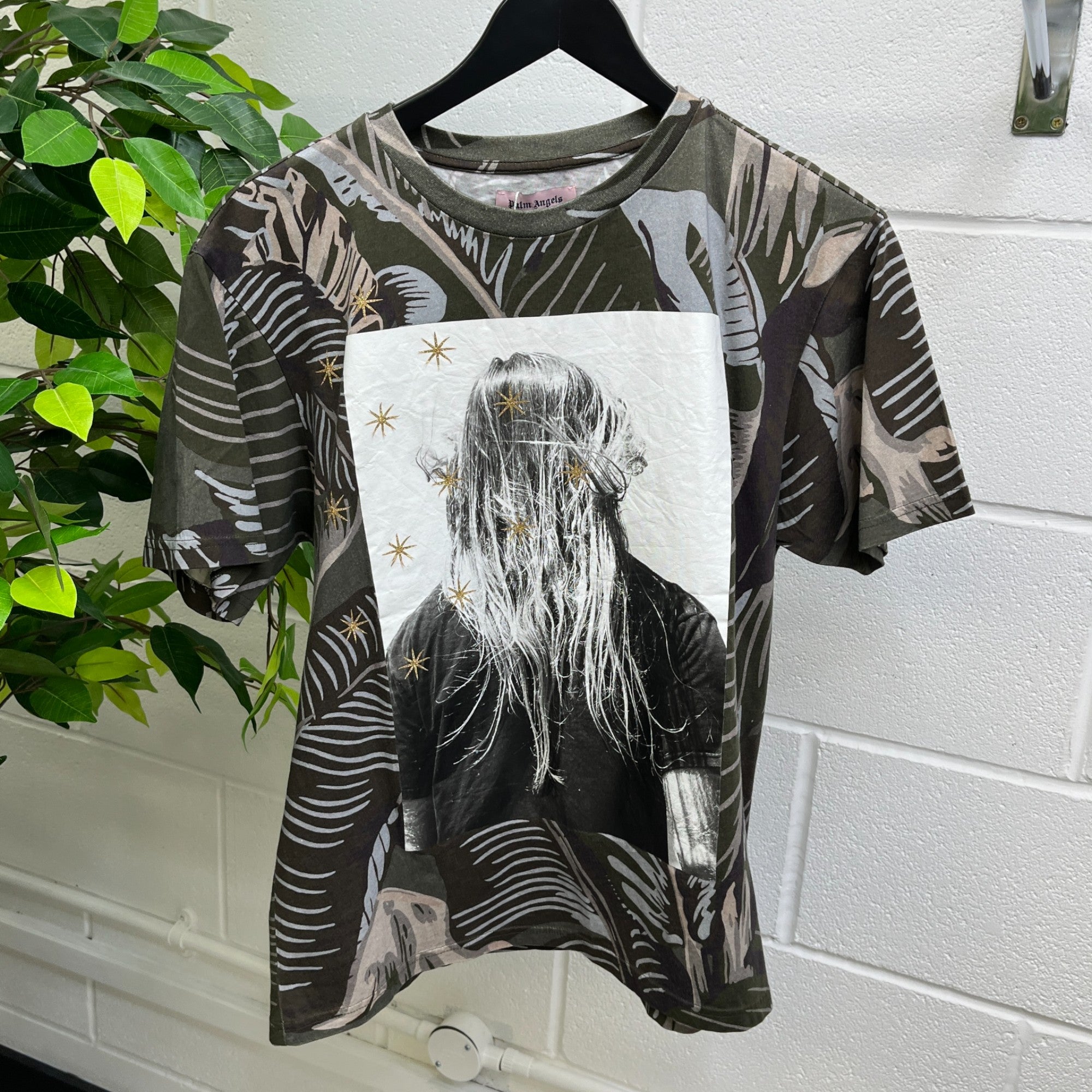 Men's Tropical Print T-Shirt Green Size S